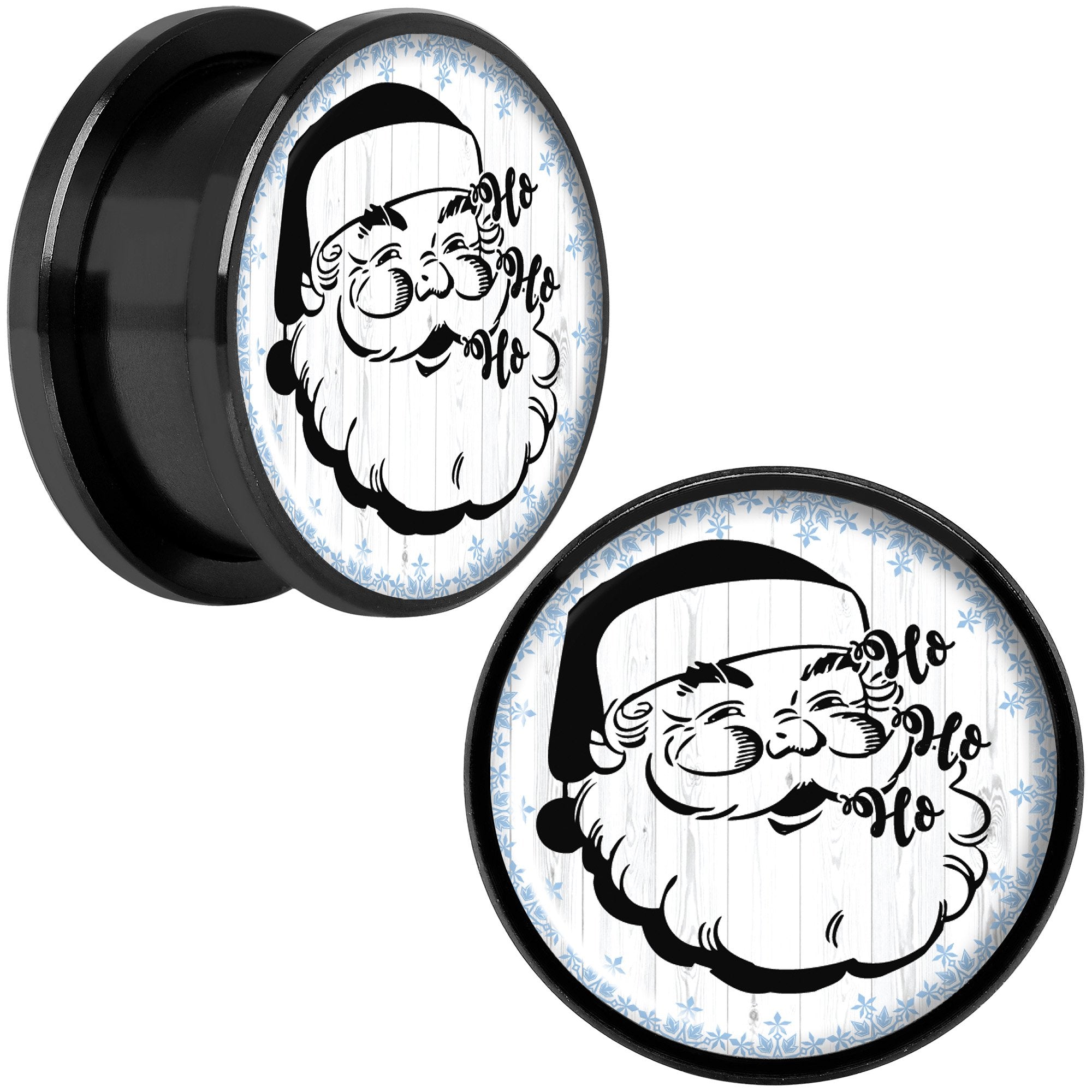 Christmas Retro Santa Ho Ho Ho Black Screw Fit Plug Set Sizes 5mm to 20mm