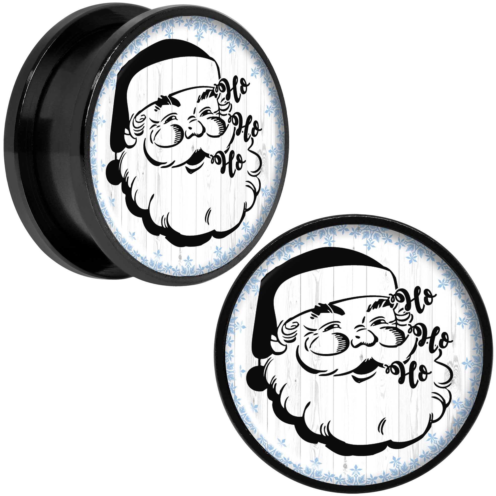 Christmas Retro Santa Ho Ho Ho Black Screw Fit Plug Set Sizes 5mm to 20mm