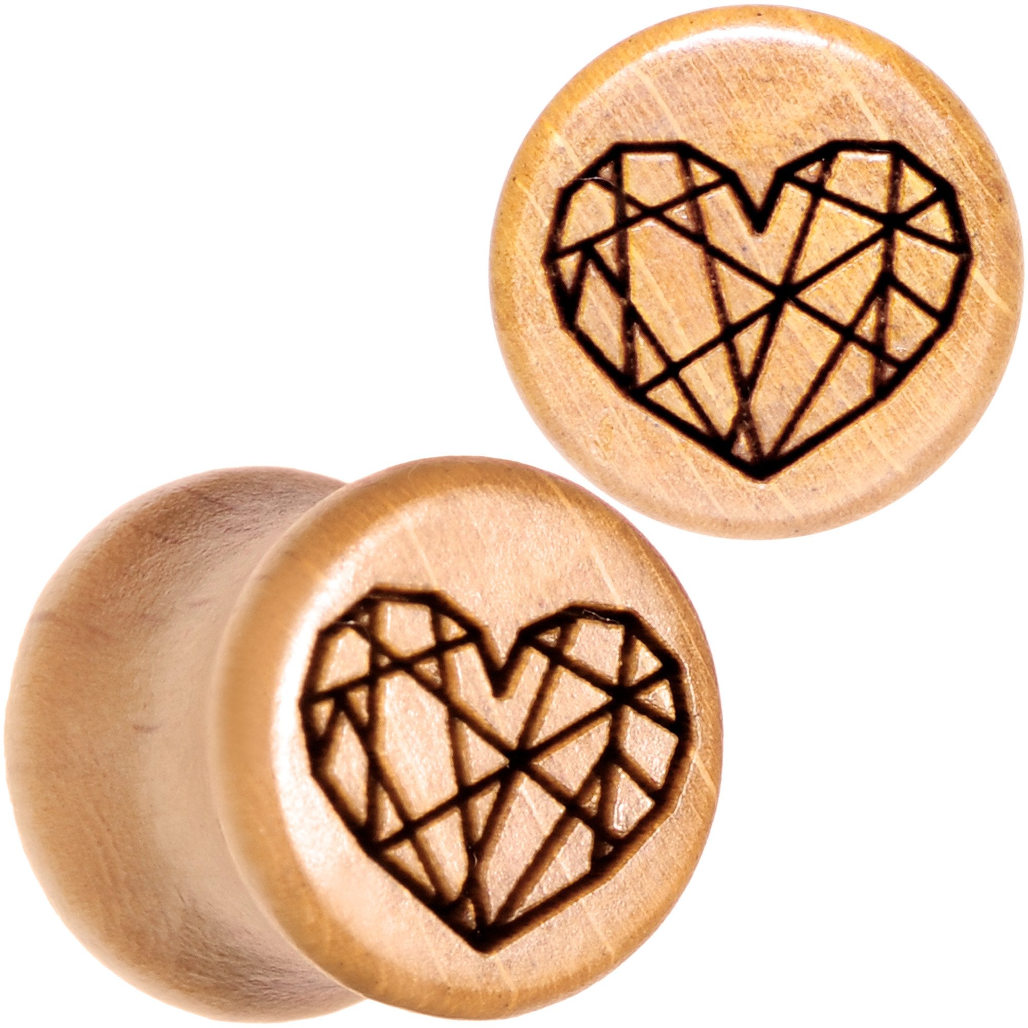 Organic Beechwood Geometric Heart Saddle Plug Set 0G to 25mm