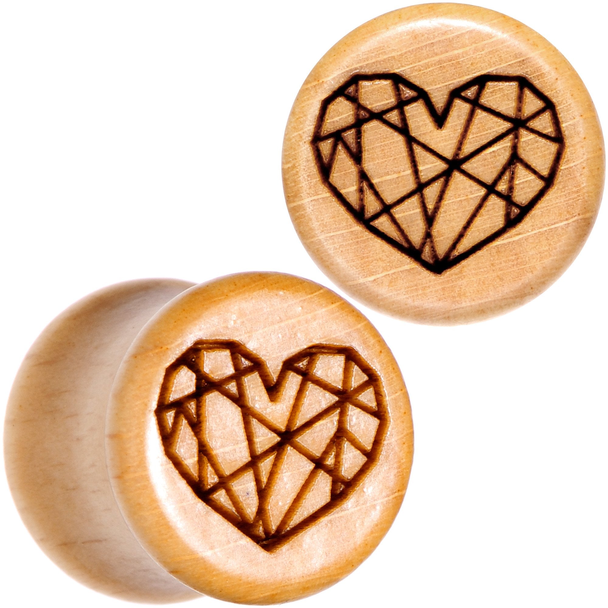 Organic Beechwood Geometric Heart Saddle Plug Set 0G to 25mm