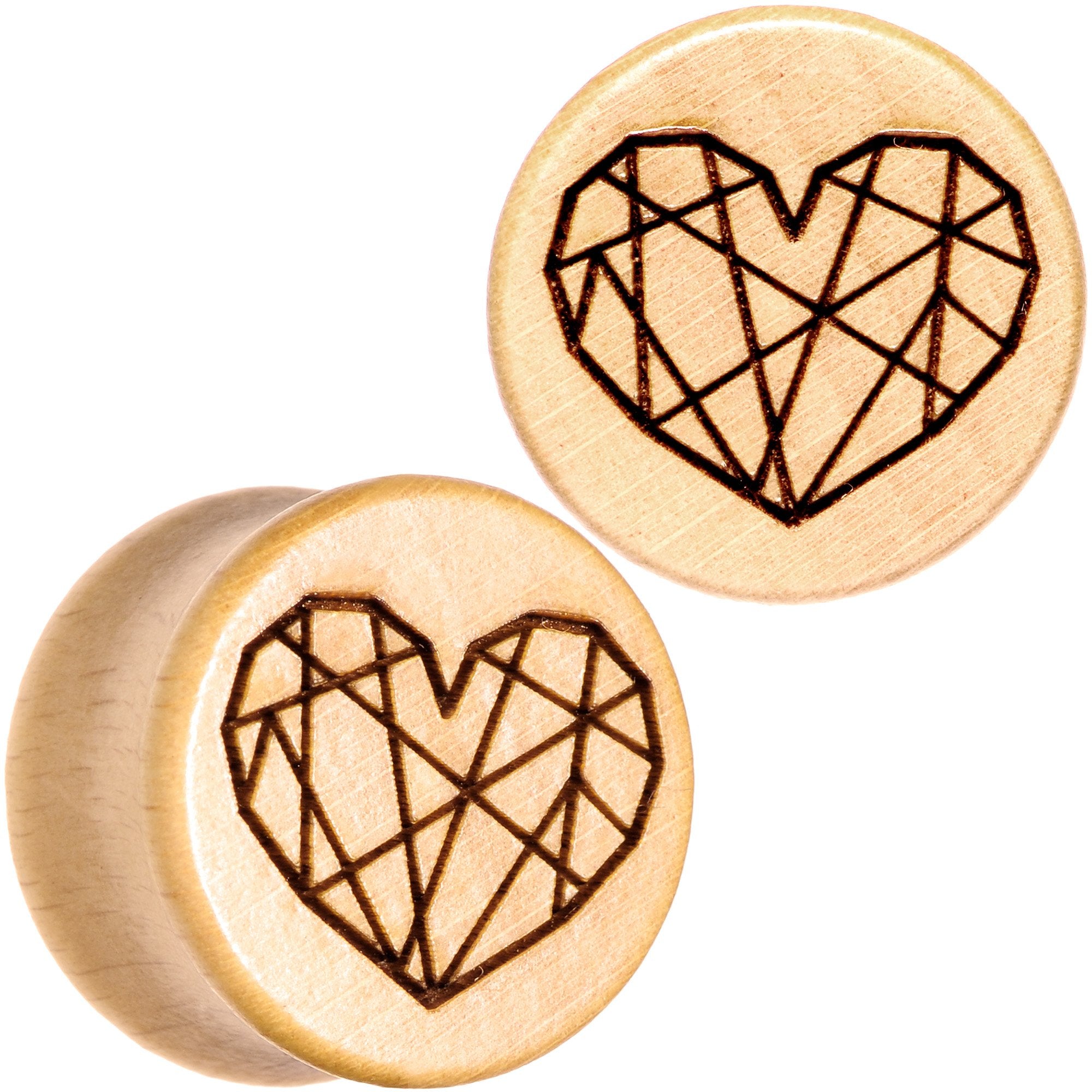 Organic Beechwood Geometric Heart Saddle Plug Set 0G to 25mm