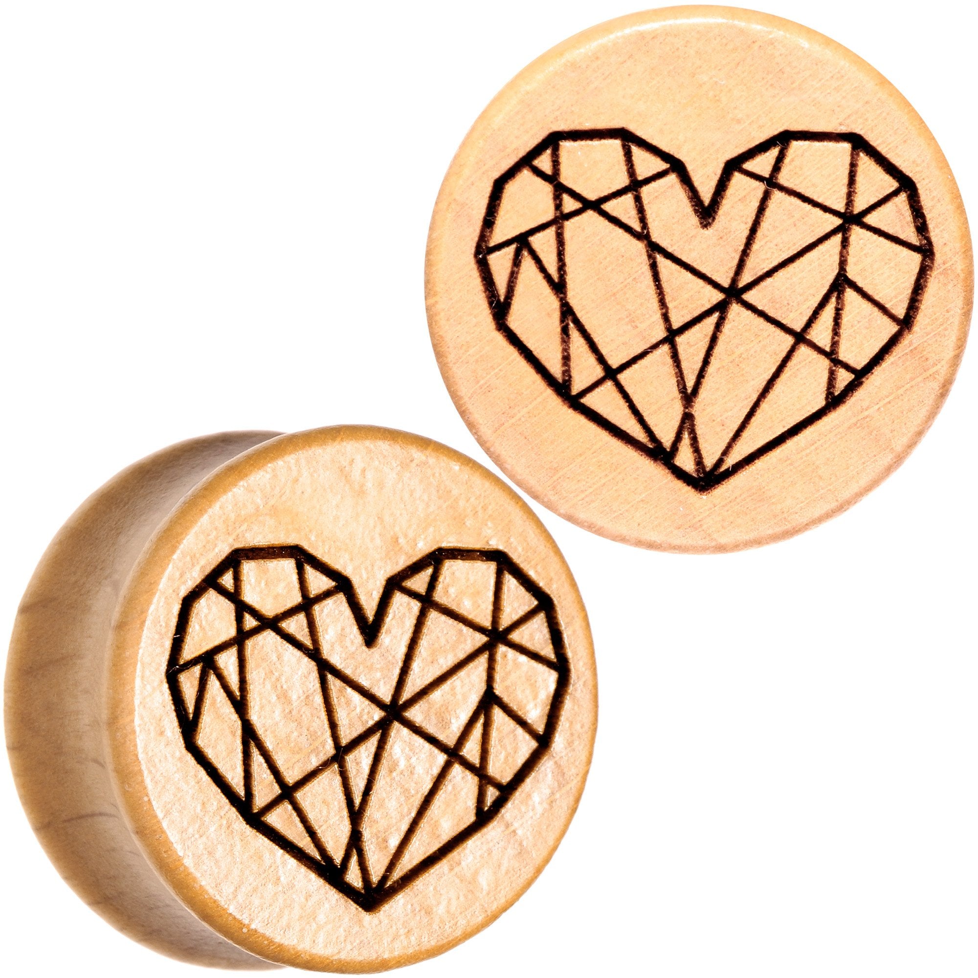 Organic Beechwood Geometric Heart Saddle Plug Set 0G to 25mm