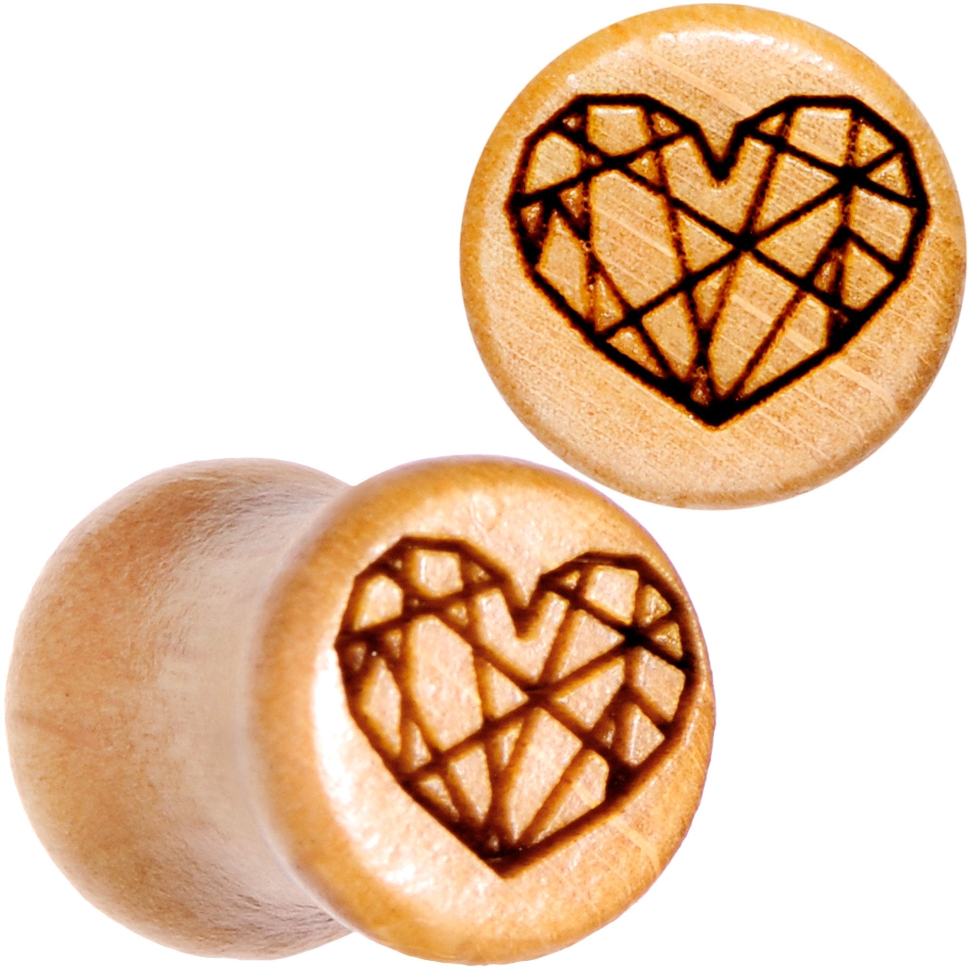 Organic Beechwood Geometric Heart Saddle Plug Set 0G to 25mm