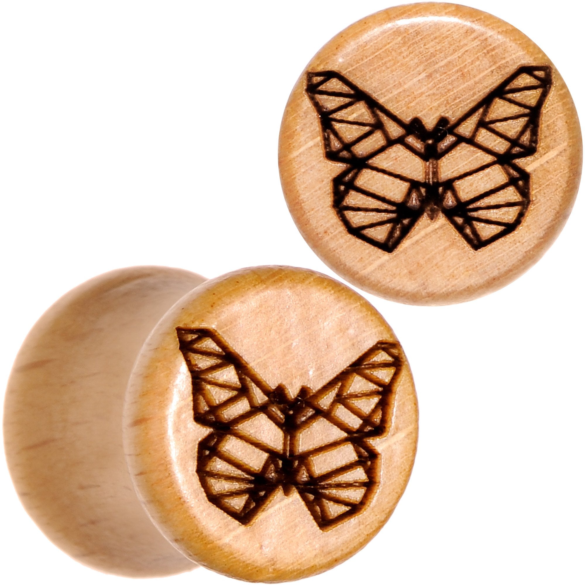 Organic Beechwood Geometric Butterfly Saddle Plug Set 0G to 25mm