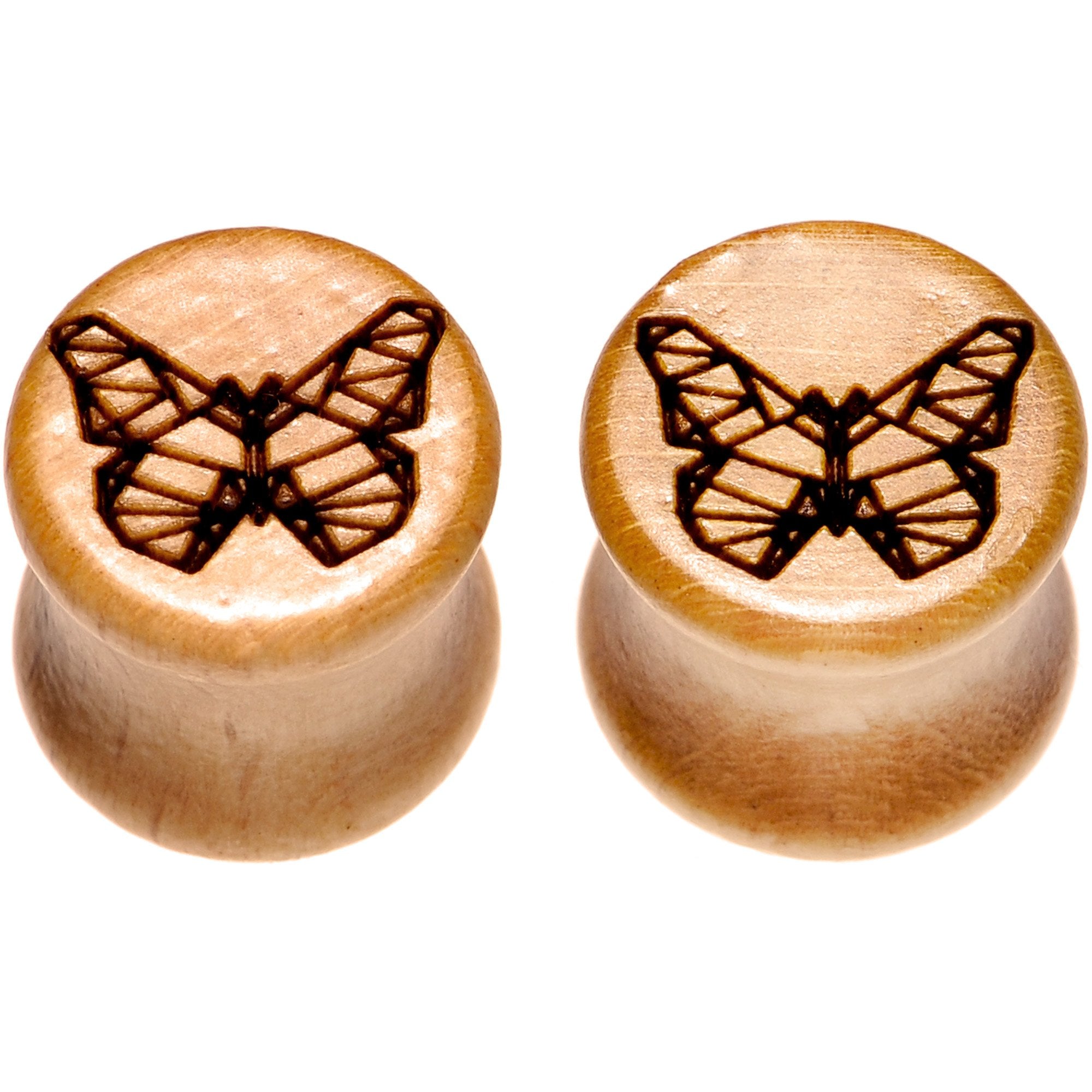 Organic Beechwood Geometric Butterfly Saddle Plug Set 0G to 25mm