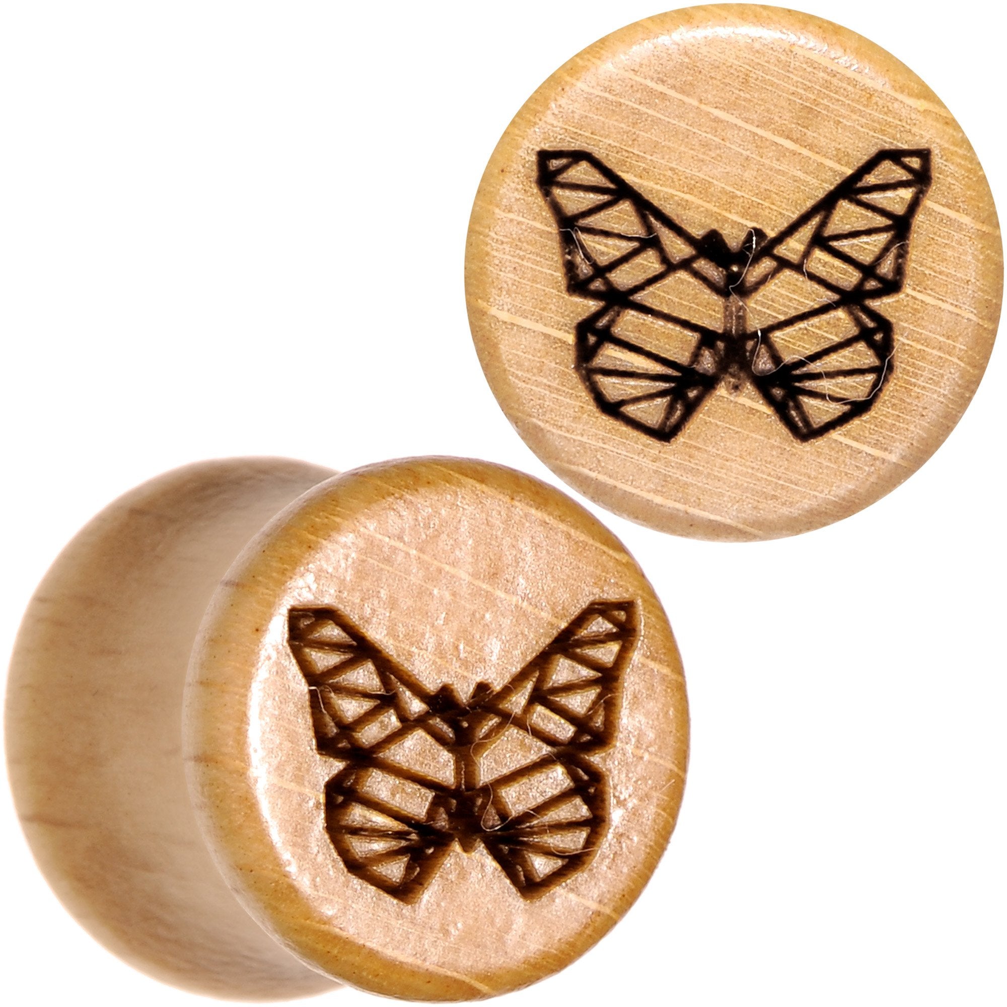 Organic Beechwood Geometric Butterfly Saddle Plug Set 0G to 25mm