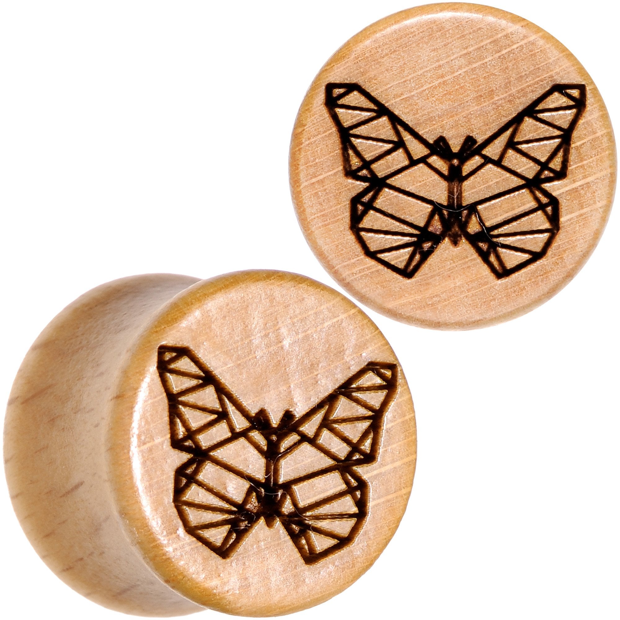 Organic Beechwood Geometric Butterfly Saddle Plug Set 0G to 25mm