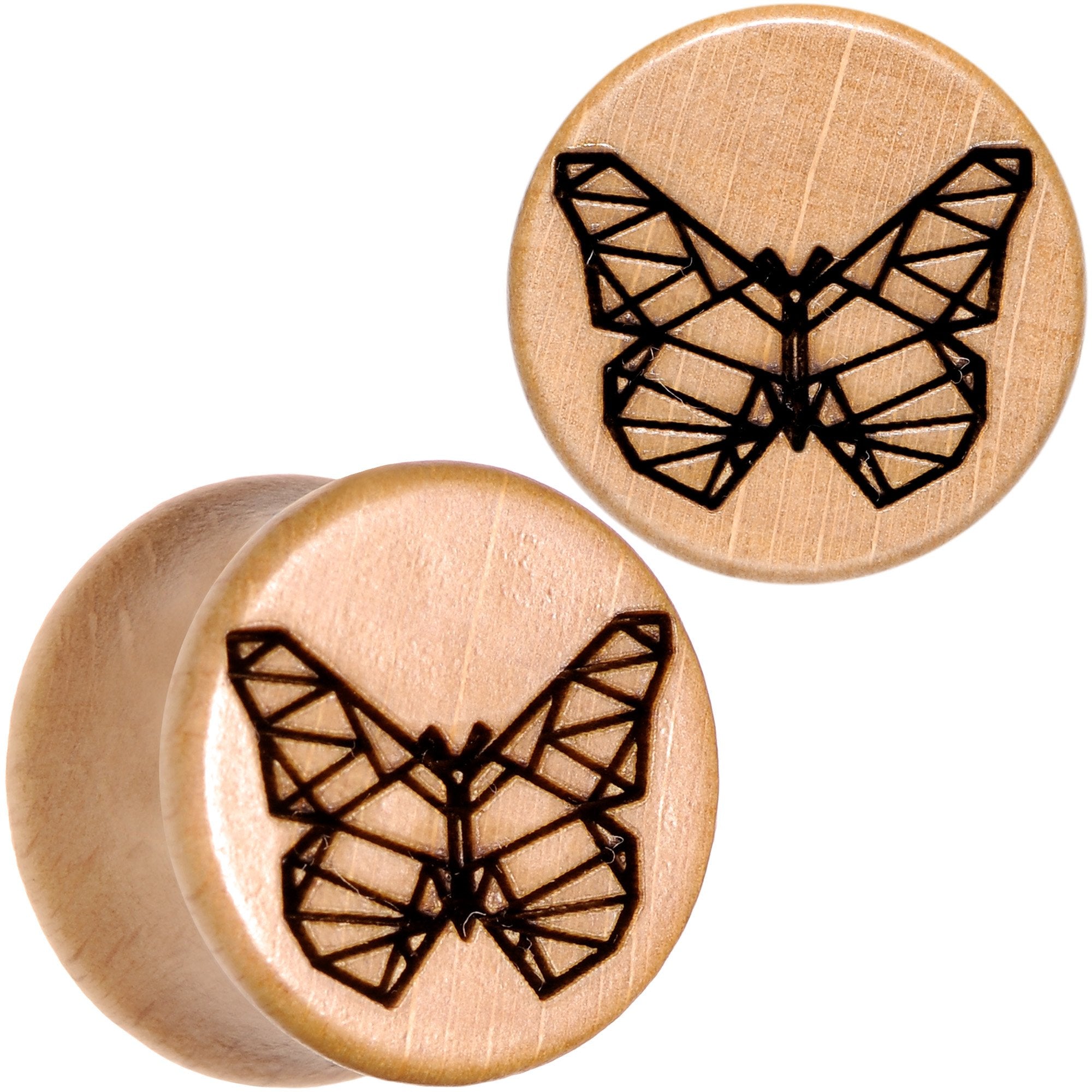 Organic Beechwood Geometric Butterfly Saddle Plug Set 0G to 25mm