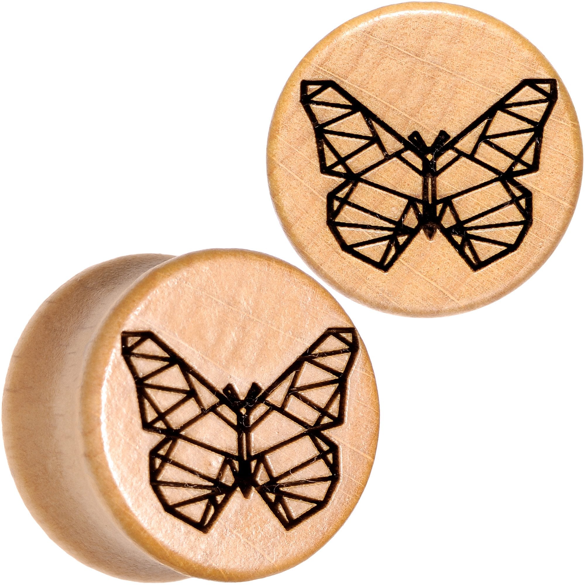 Organic Beechwood Geometric Butterfly Saddle Plug Set 0G to 25mm