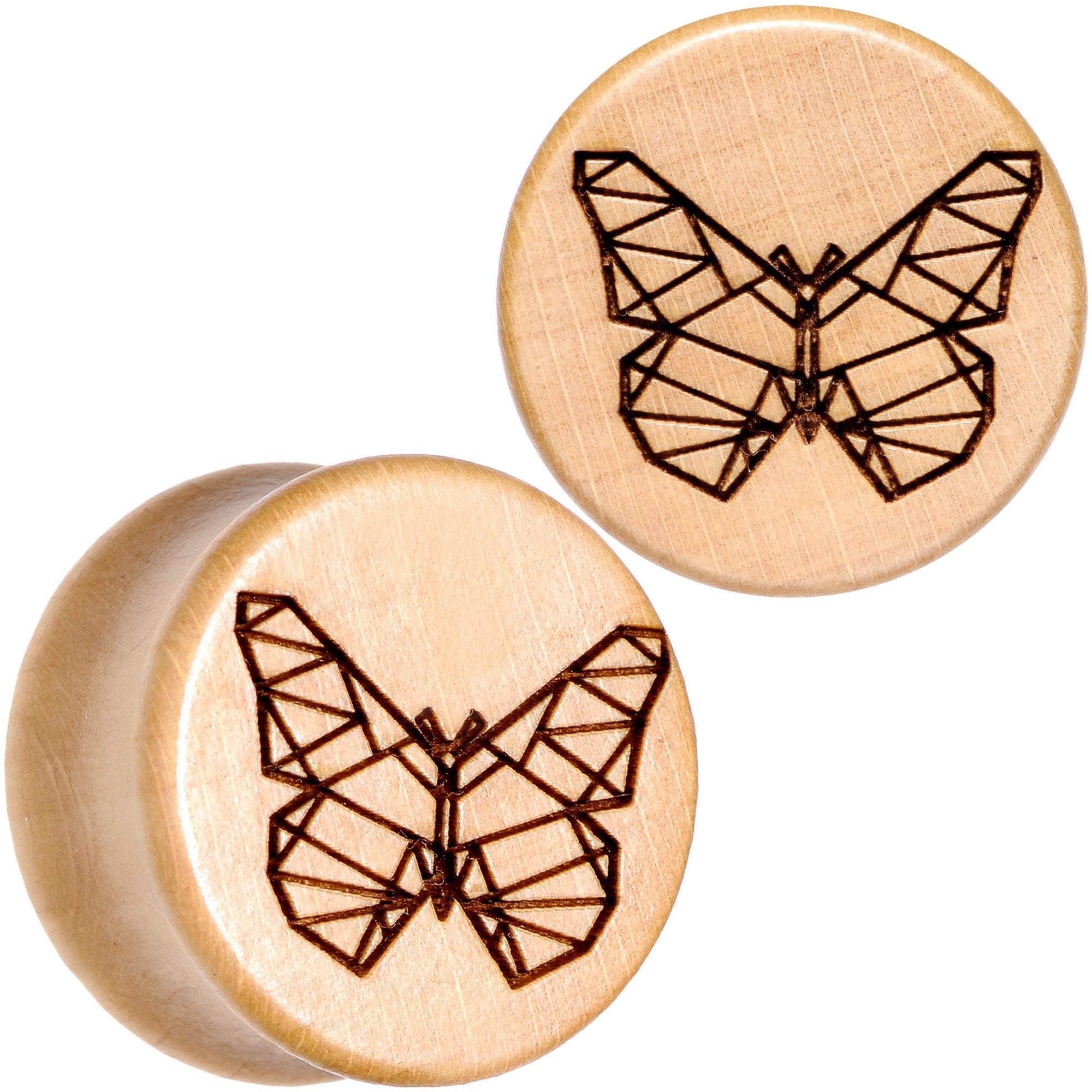 Organic Beechwood Geometric Butterfly Saddle Plug Set 0G to 25mm