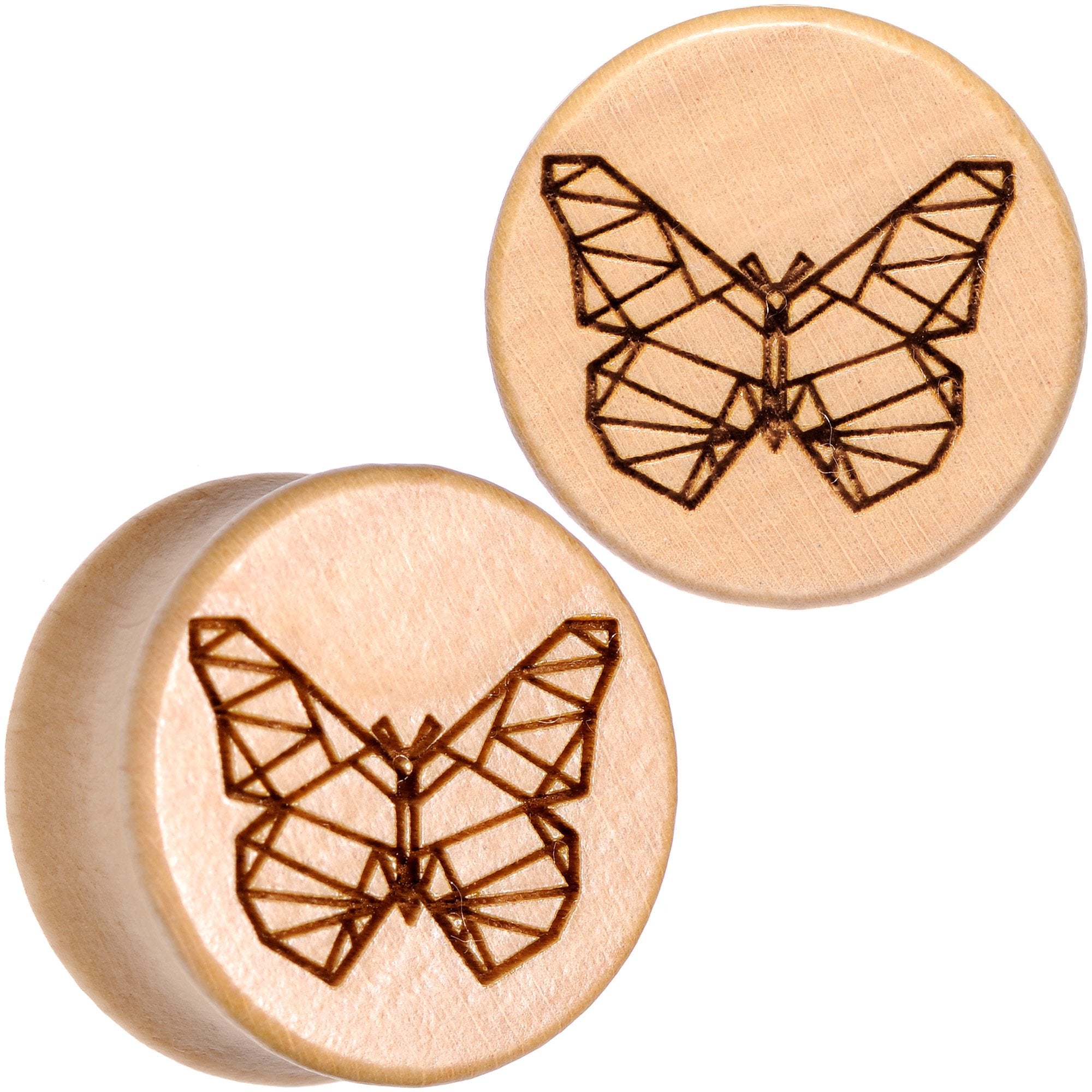 Organic Beechwood Geometric Butterfly Saddle Plug Set 0G to 25mm