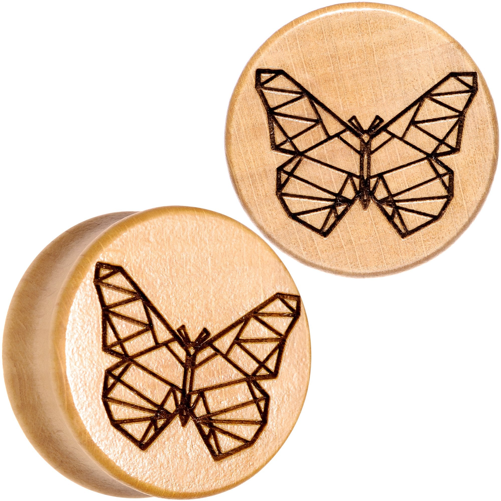 Organic Beechwood Geometric Butterfly Saddle Plug Set 0G to 25mm