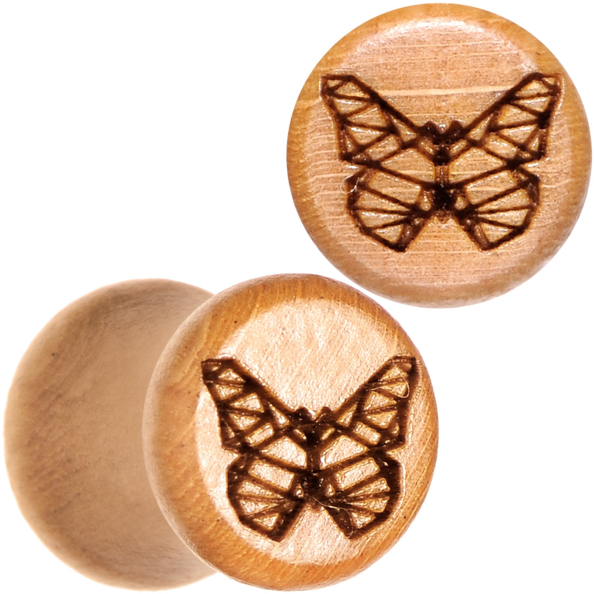 Organic Beechwood Geometric Butterfly Saddle Plug Set 0G to 25mm