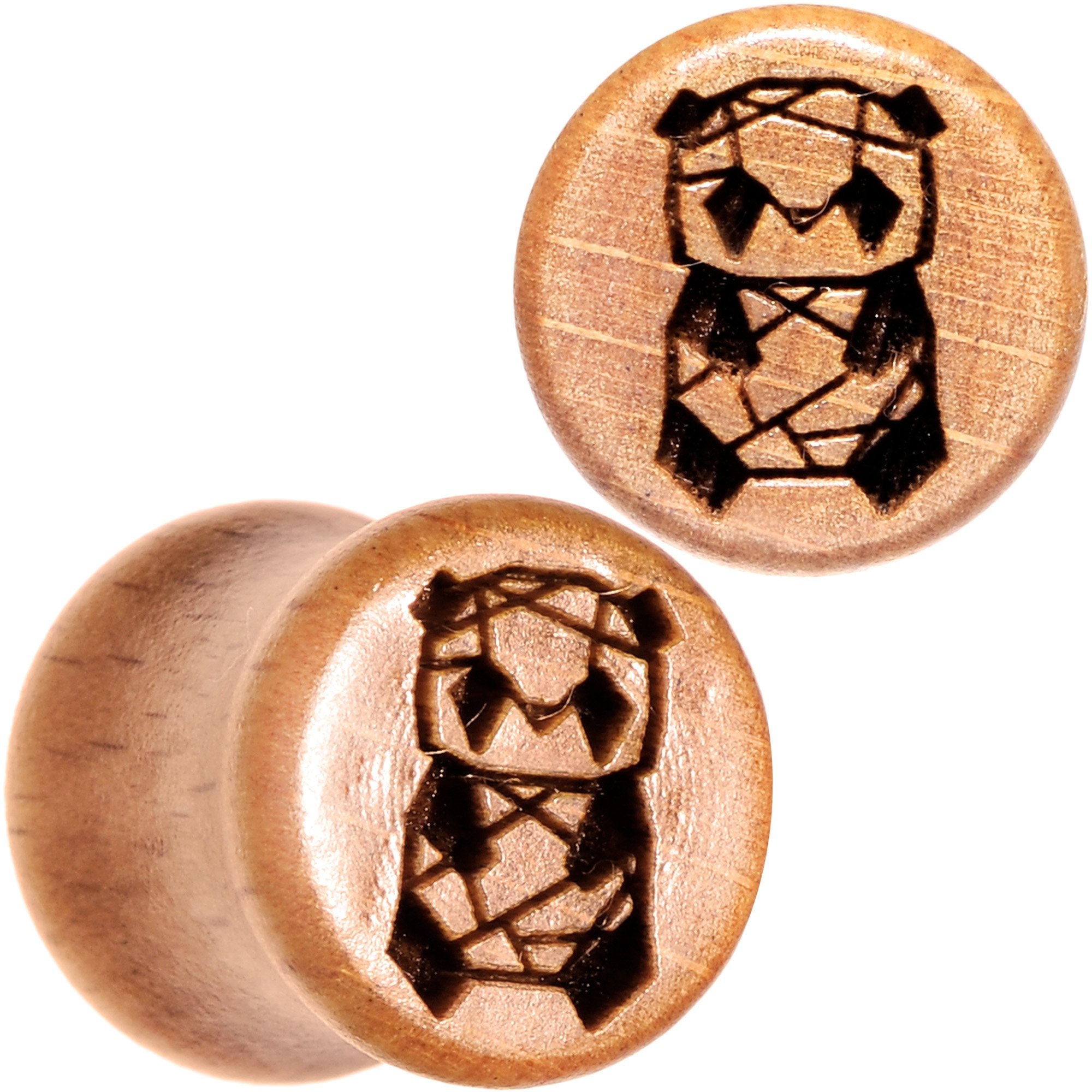 Organic Beechwood Geometric Panda Saddle Plug Set 0G to 25mm