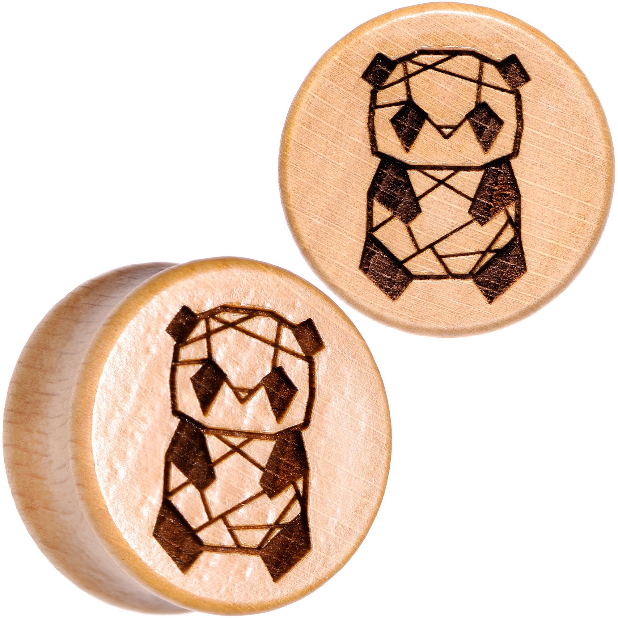 Organic Beechwood Geometric Panda Saddle Plug Set 0G to 25mm
