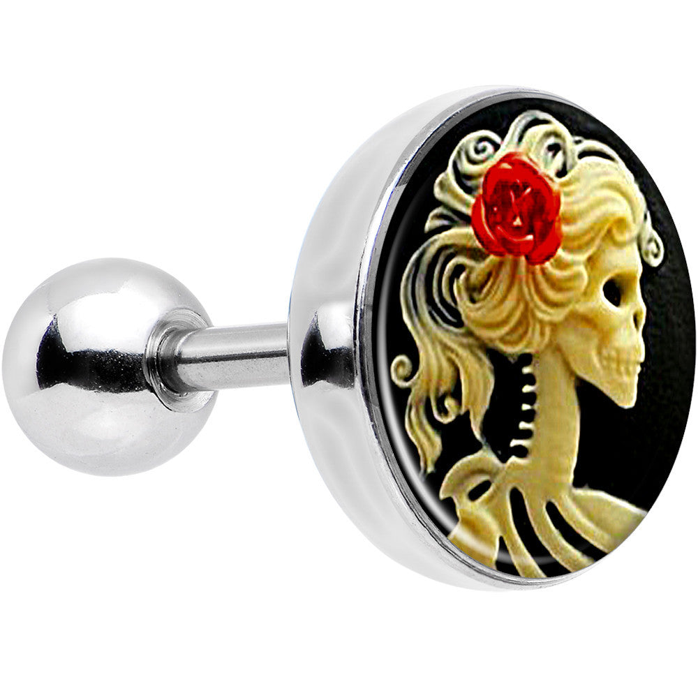 16G Red Rose Flower Skeleton Cameo Tragus Cartilage Earring