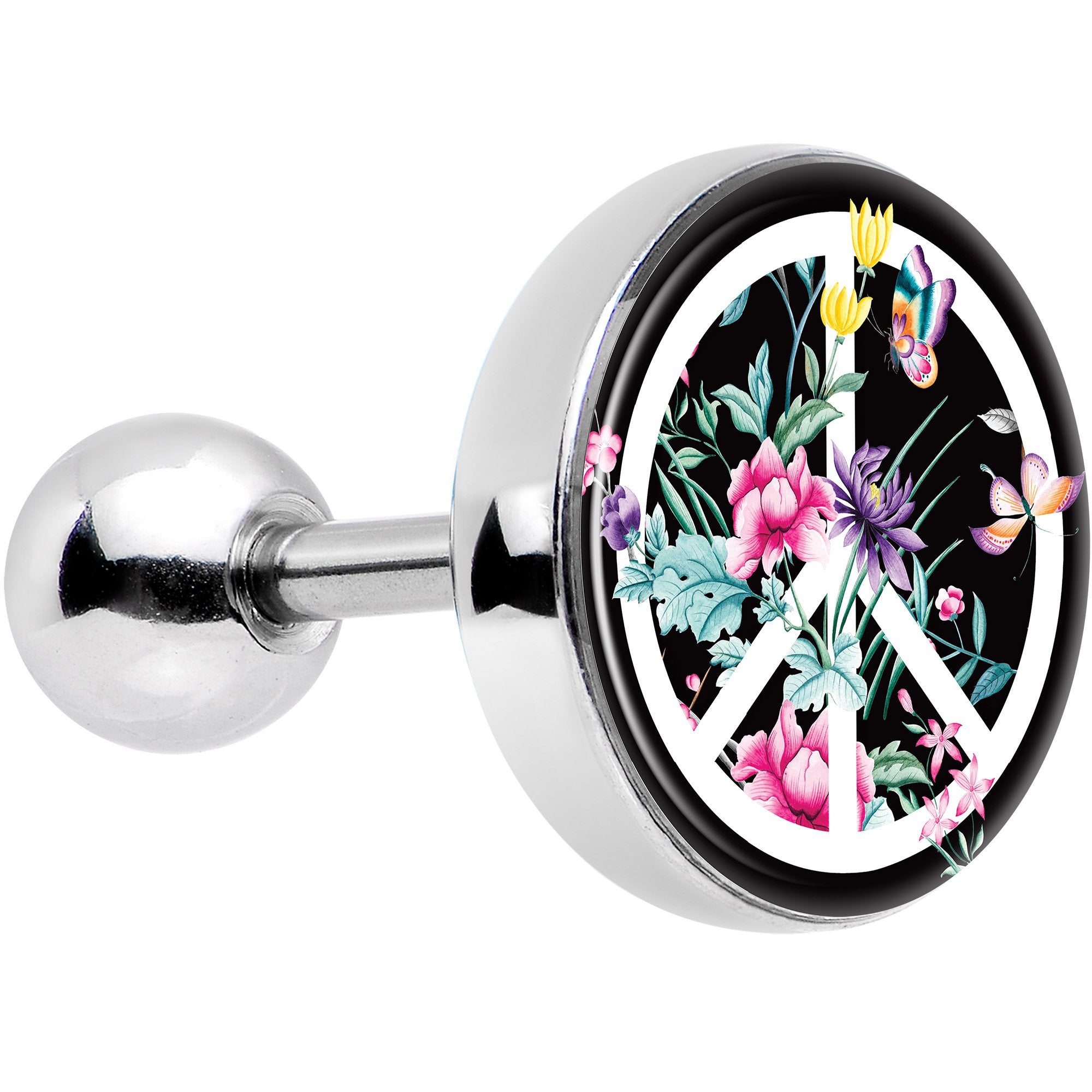 16G 1/4 Floral Peace Sign Tragus Cartilage Earring