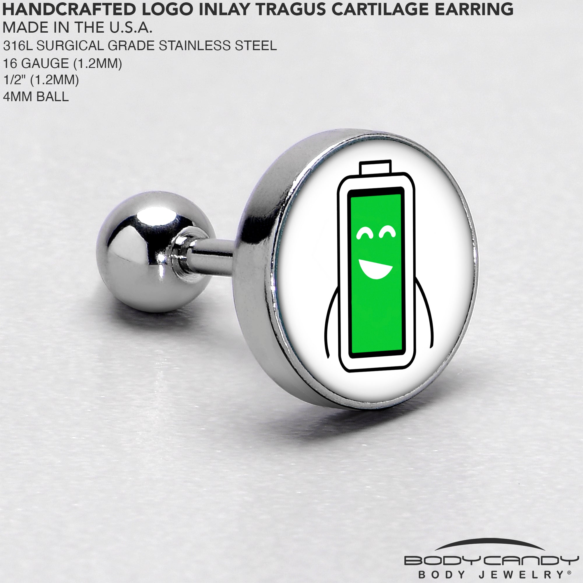 16G 1/4 Battery Full Cartilage Tragus Earring by Onyx O