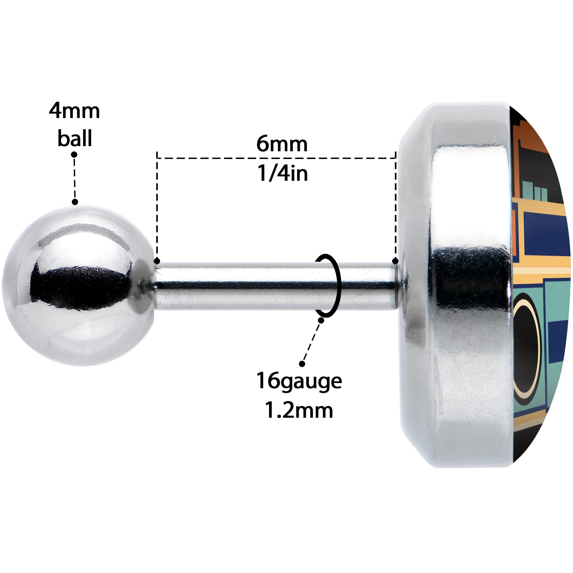 16G 1/4 Retro Boombox Cartilage Tragus Earring by Onyx O