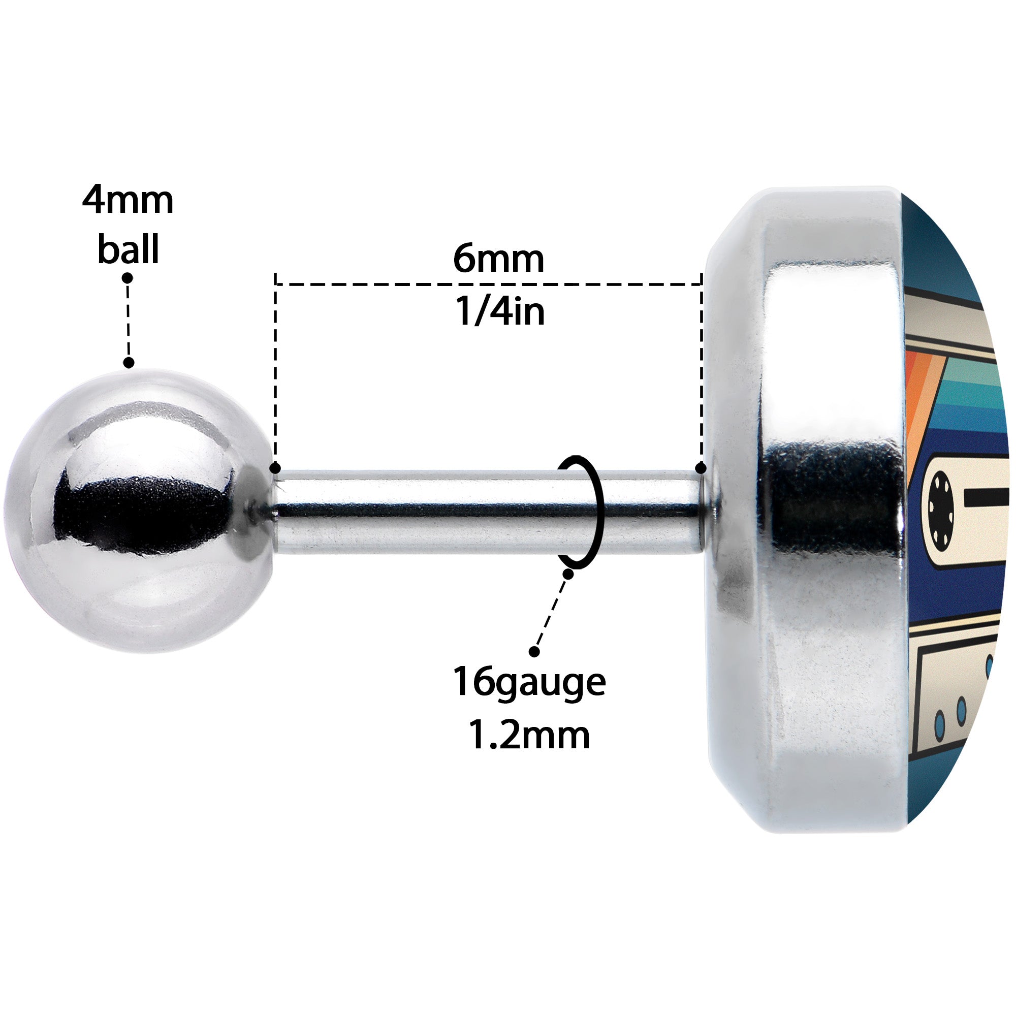 16G 1/4 Retro Cassette Tape Cartilage Tragus Earring by Onyx O