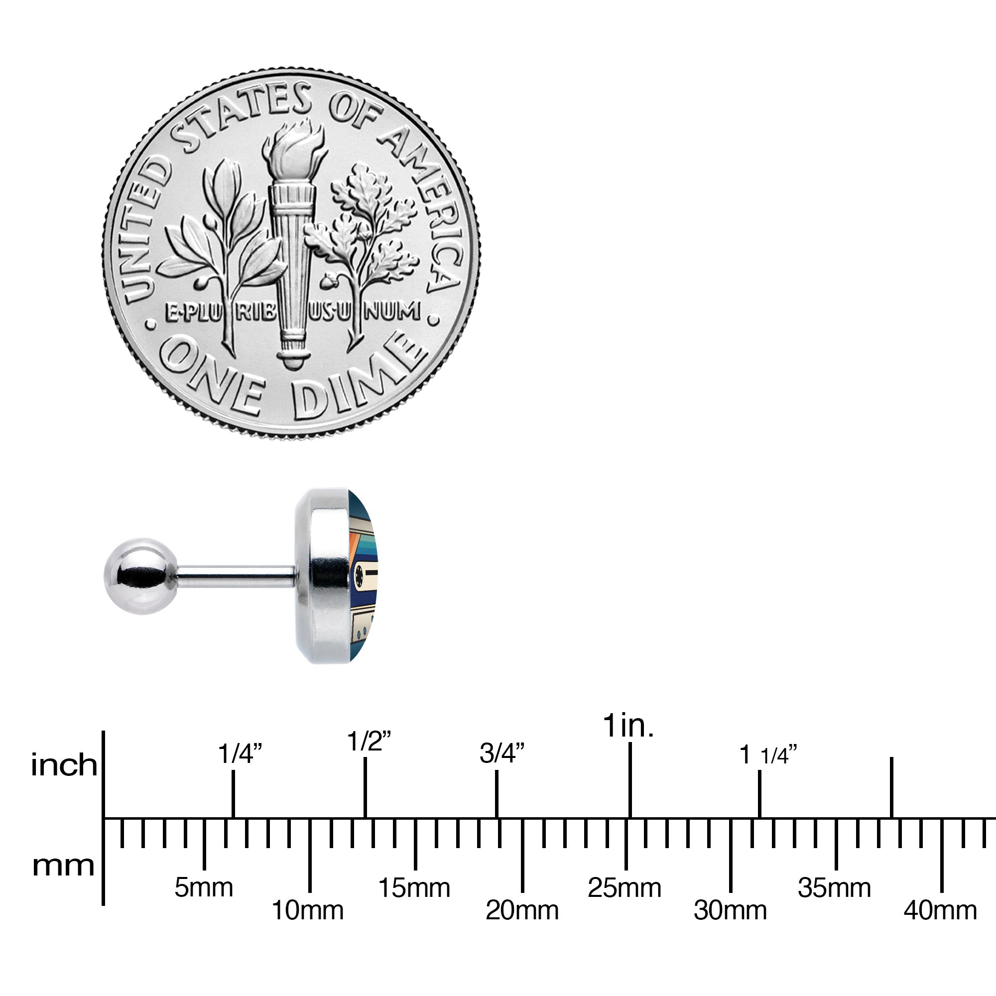 16G 1/4 Retro Cassette Tape Cartilage Tragus Earring by Onyx O