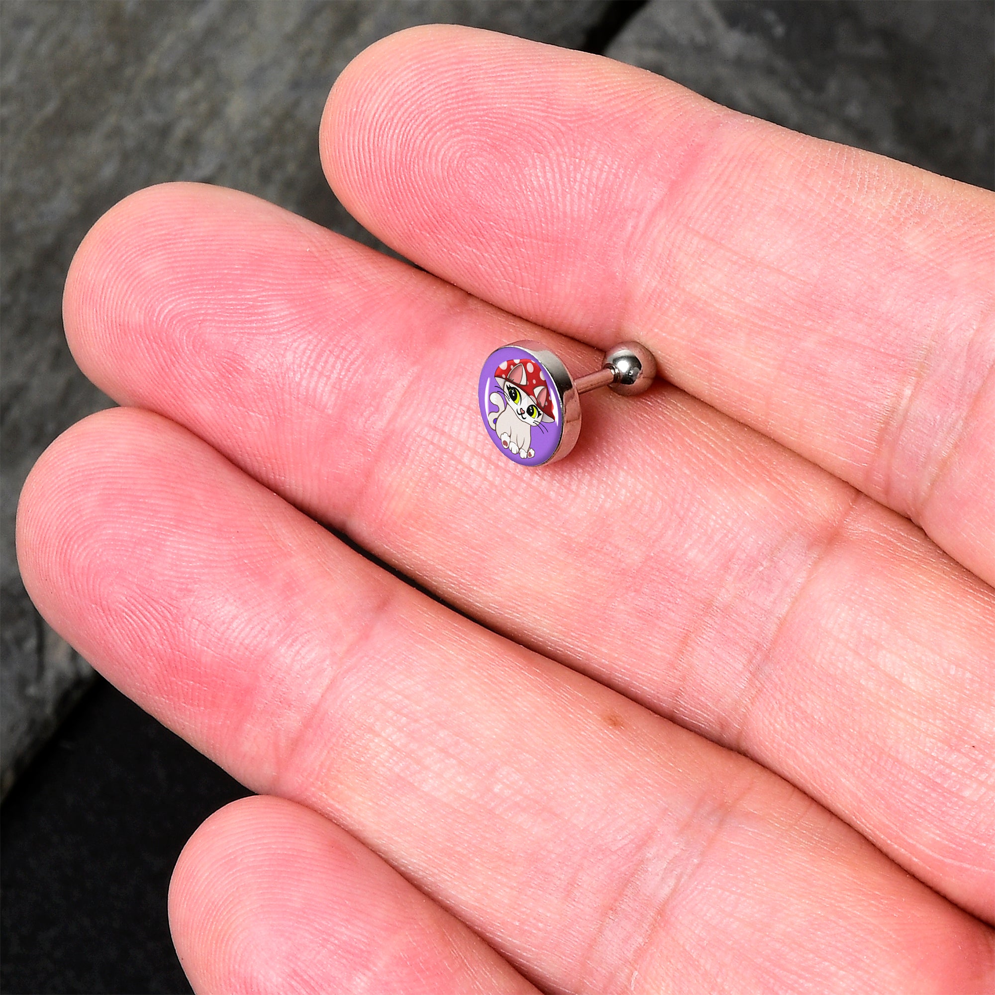 16G 1/4 Polka Dot Mushroom Hat Cat Cartilage Tragus Earring by Onyx O