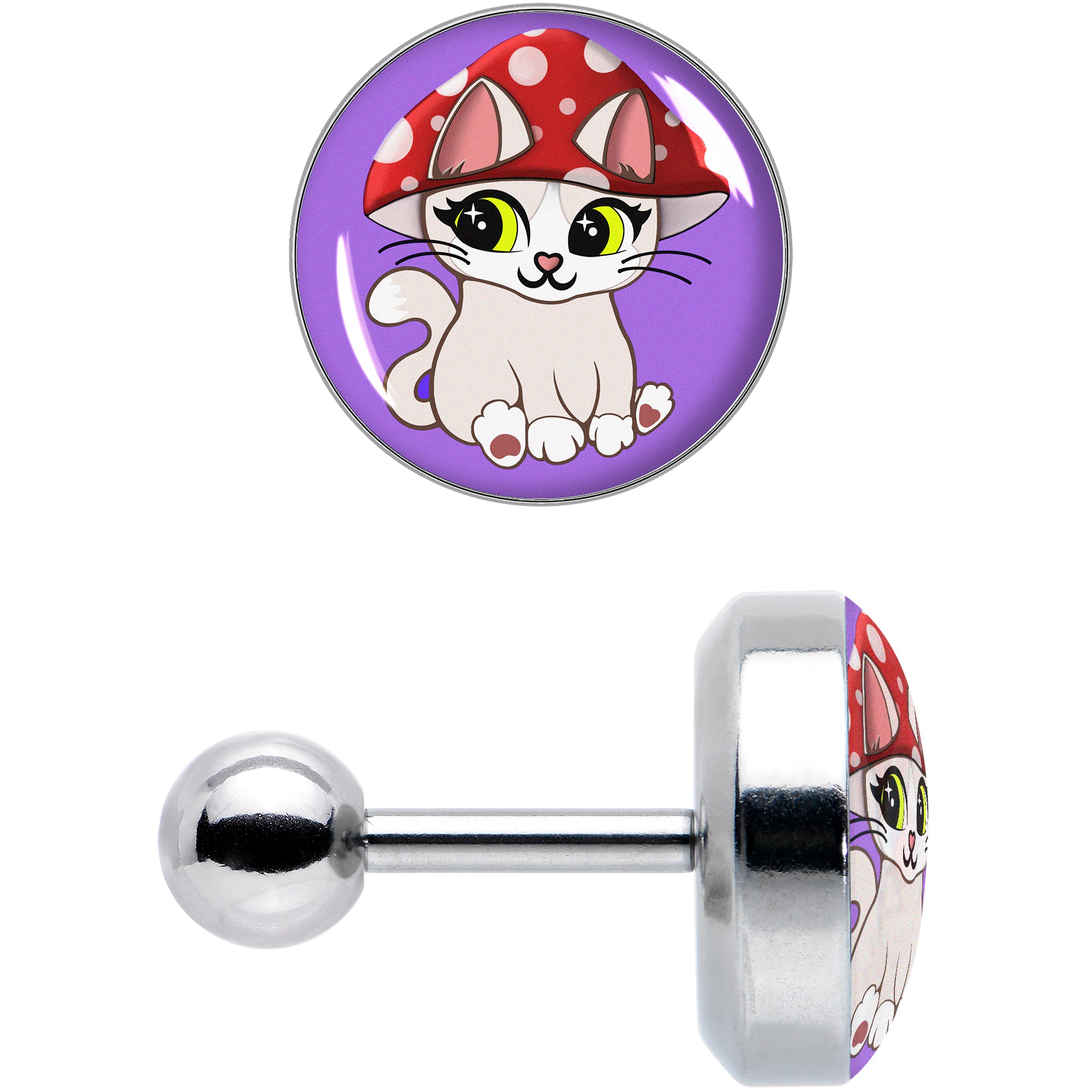 16G 1/4 Polka Dot Mushroom Hat Cat Cartilage Tragus Earring by Onyx O
