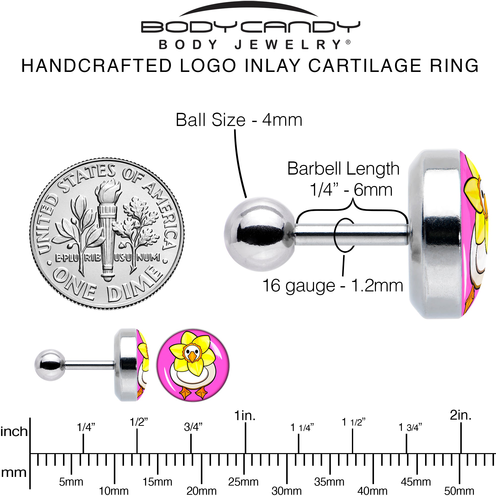 16G 1/4 Daffodil Duck Cartilage Tragus Earring by Onyx O