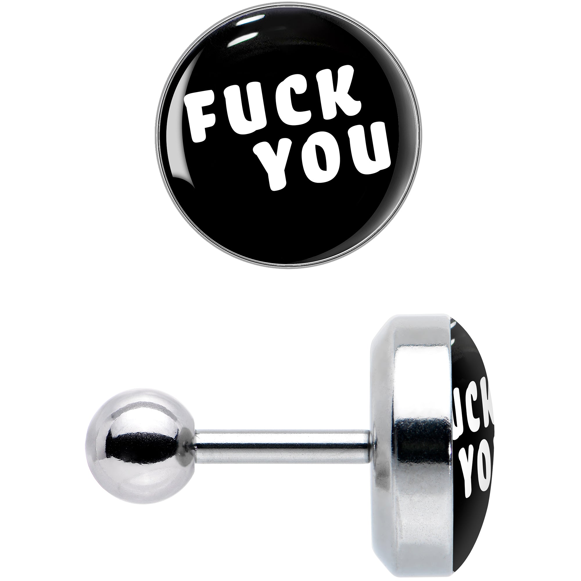16G 1/4 F*ck You Black White Cartilage Tragus Earring
