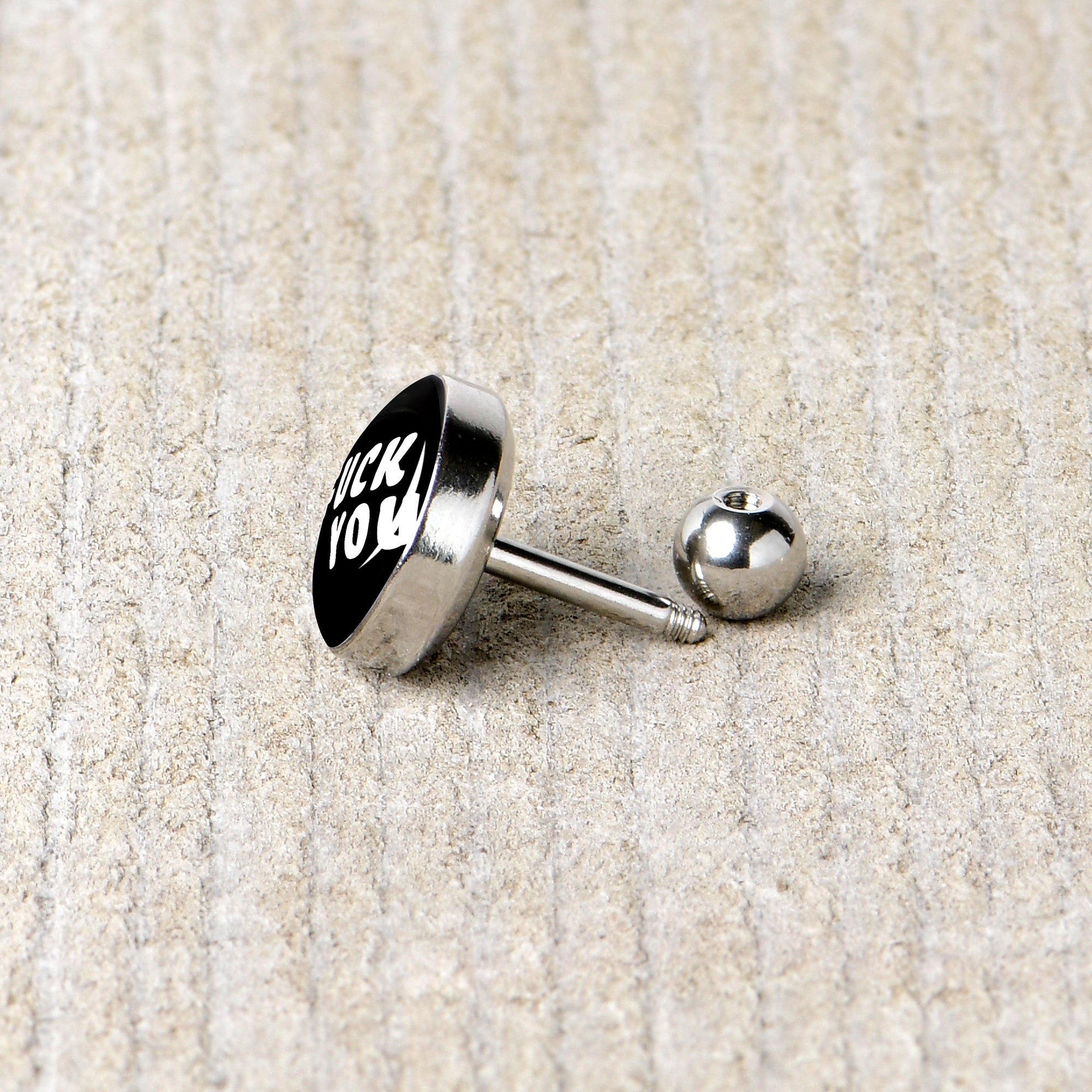 16G 1/4 F*ck You Black White Cartilage Tragus Earring