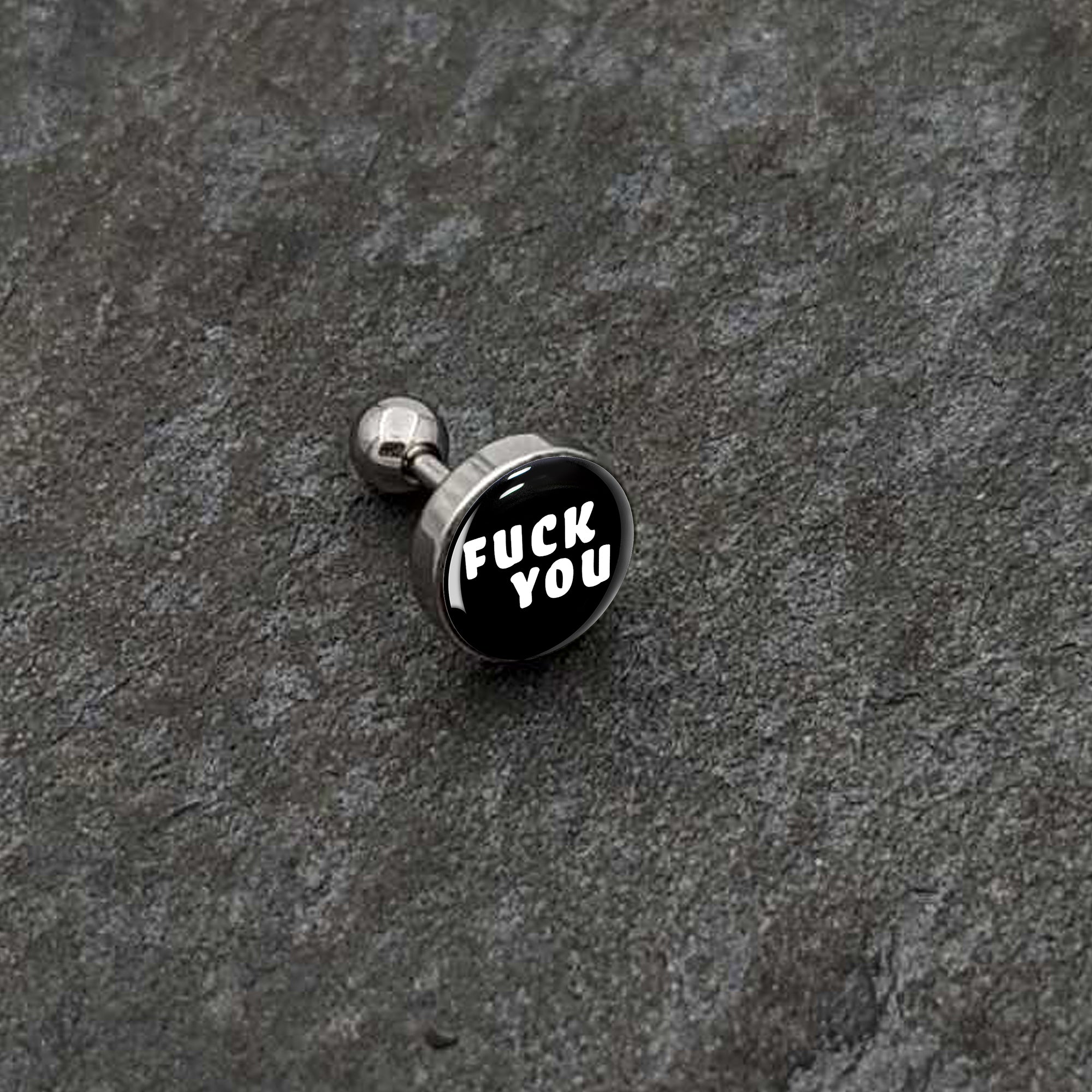 16G 1/4 F*ck You Black White Cartilage Tragus Earring