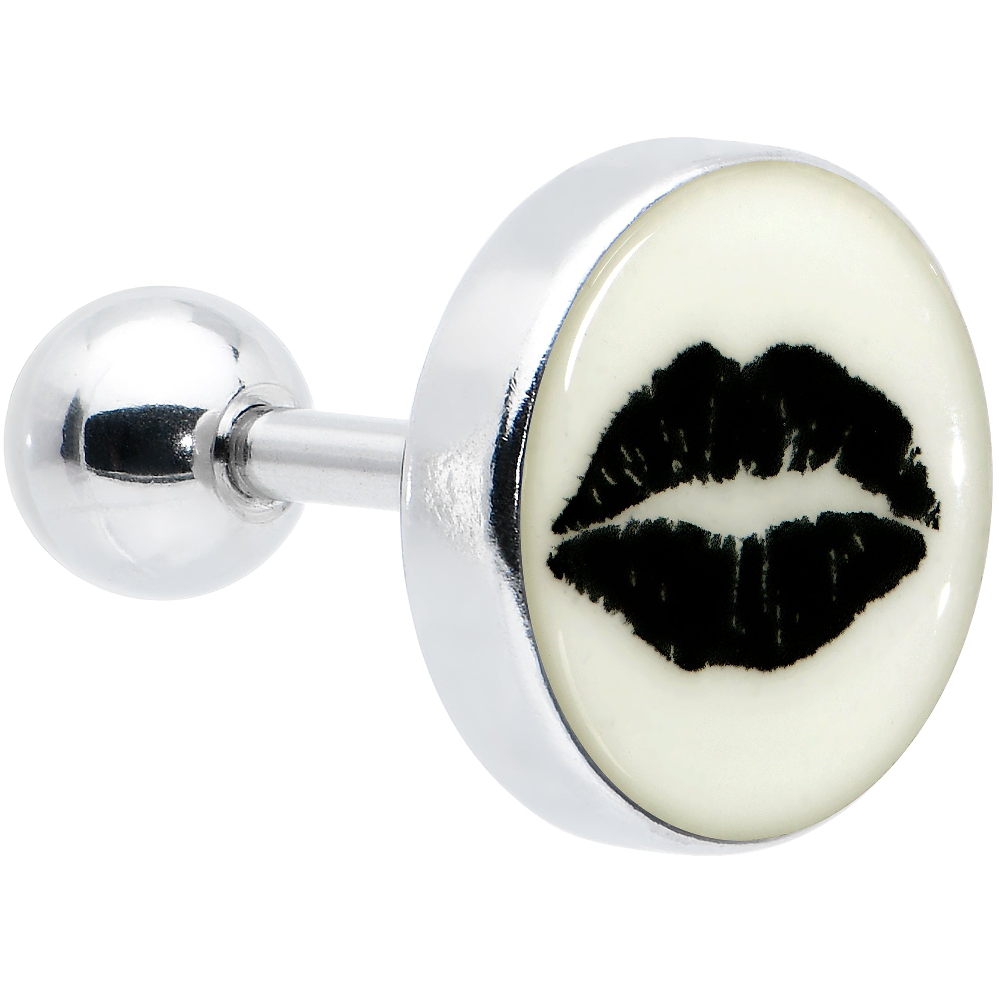 16G 1/4 Lipstick Kiss Black Glow in the Dark Cartilage Earring by Onyx O