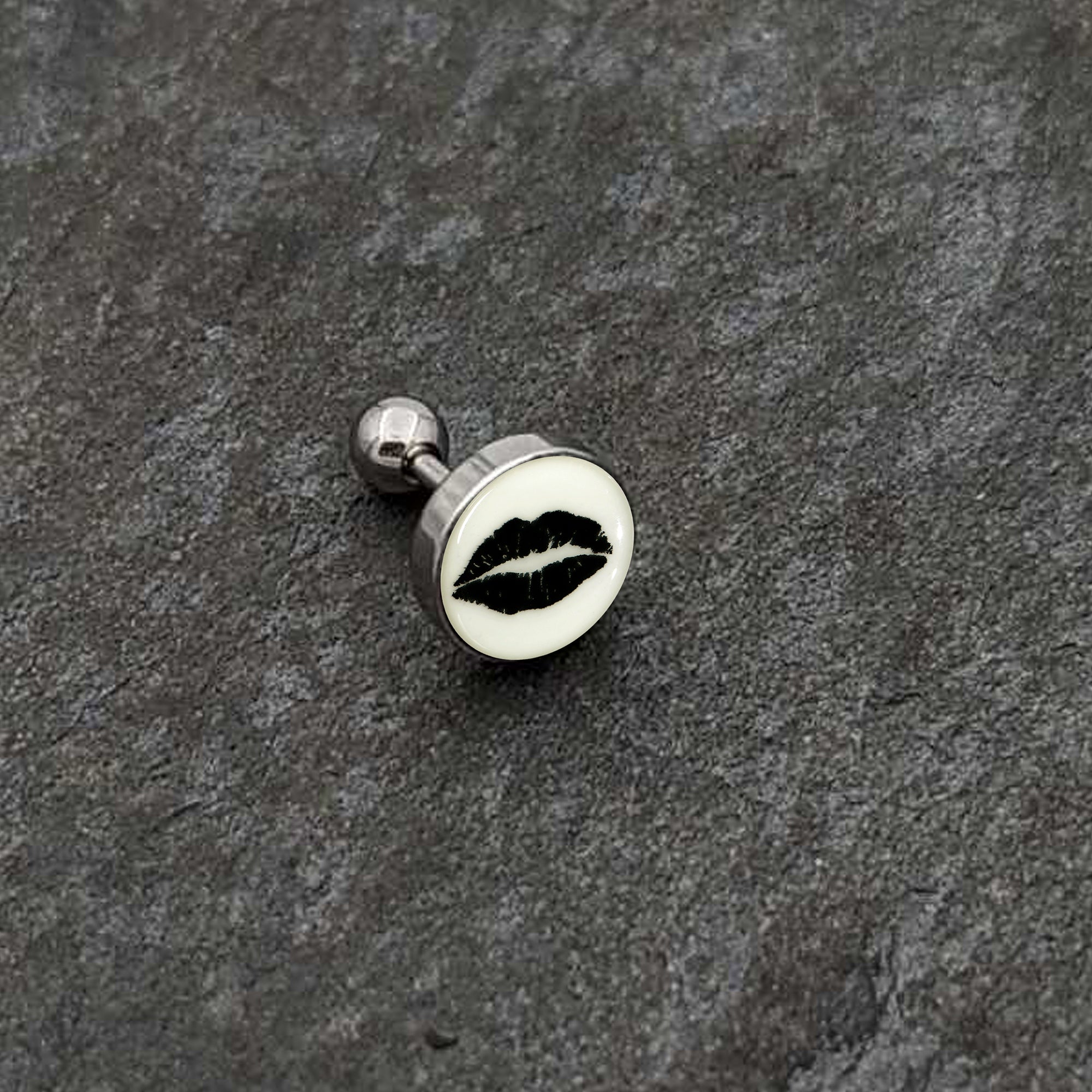 16G 1/4 Lipstick Kiss Black Glow in the Dark Cartilage Earring by Onyx O