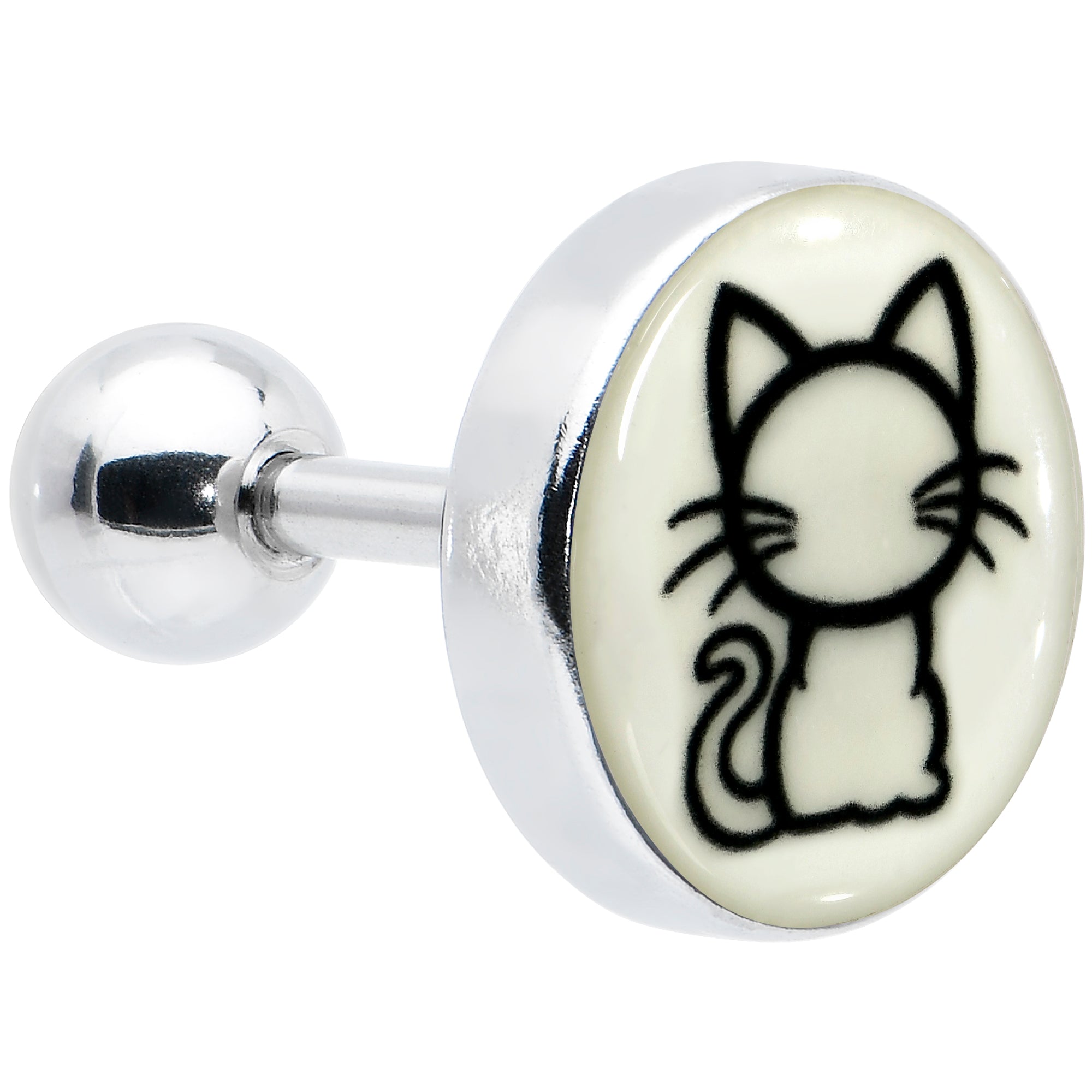 16G 1/4 Glow in the Dark Kitty Cat Tragus Cartilage Earring by Onyx O