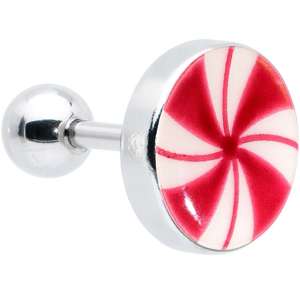 16G Glow in the Dark Holiday Peppermint Candy Tragus Cartilage Earring by Onyx O