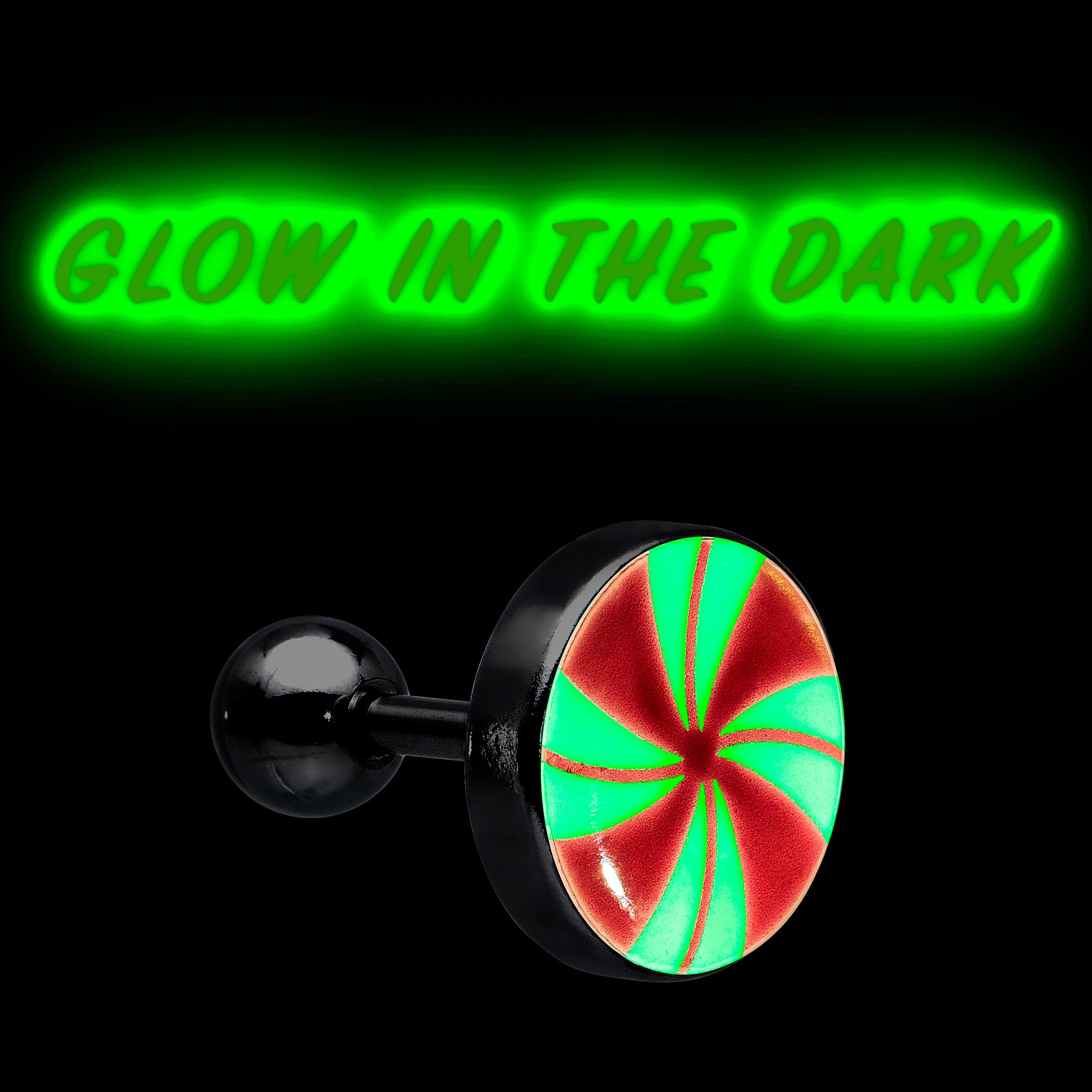 16G Glow in the Dark Holiday Peppermint Candy Tragus Cartilage Earring by Onyx O