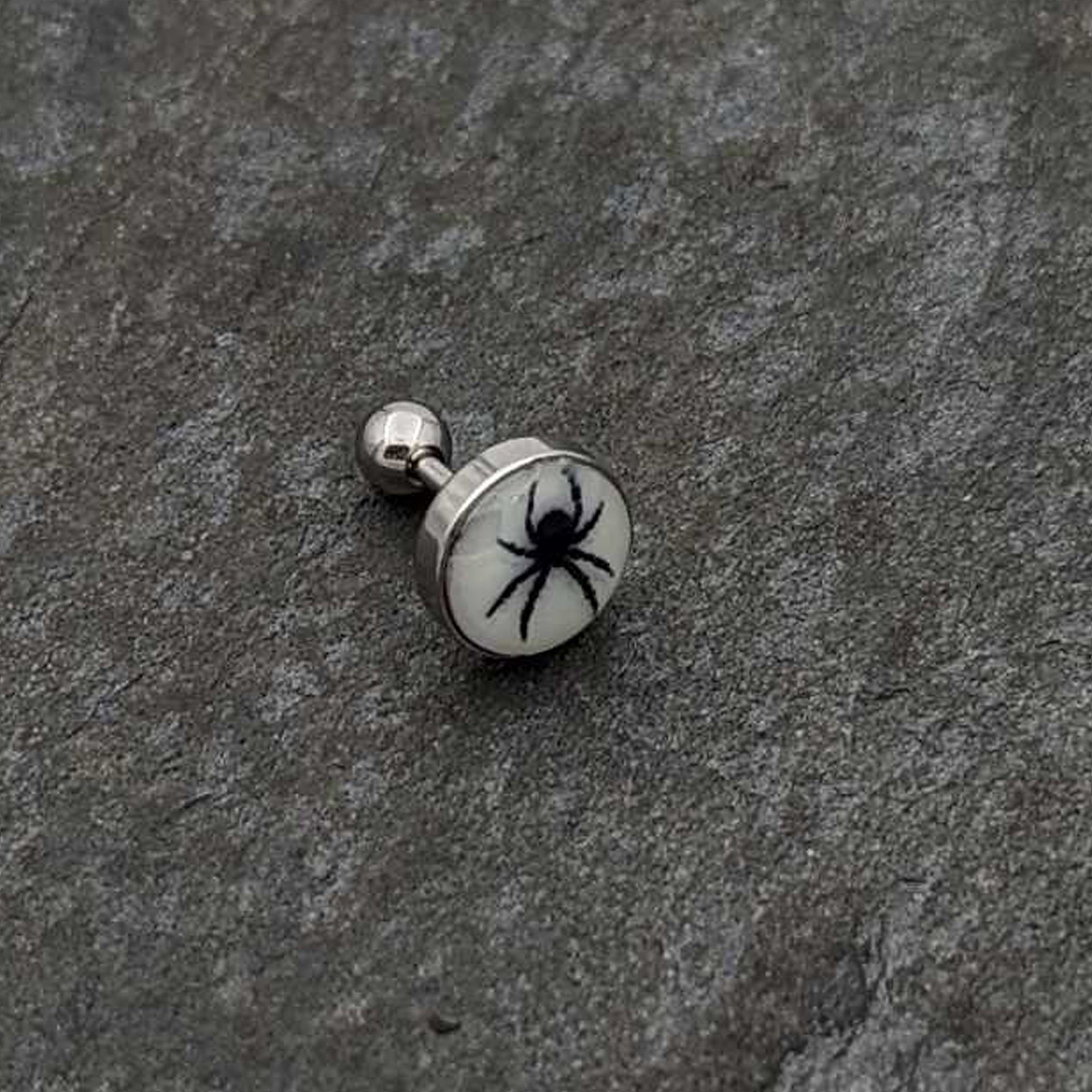 16G Glow in the Dark Black Widow Spider Tragus Cartilage Earring by Onyx O