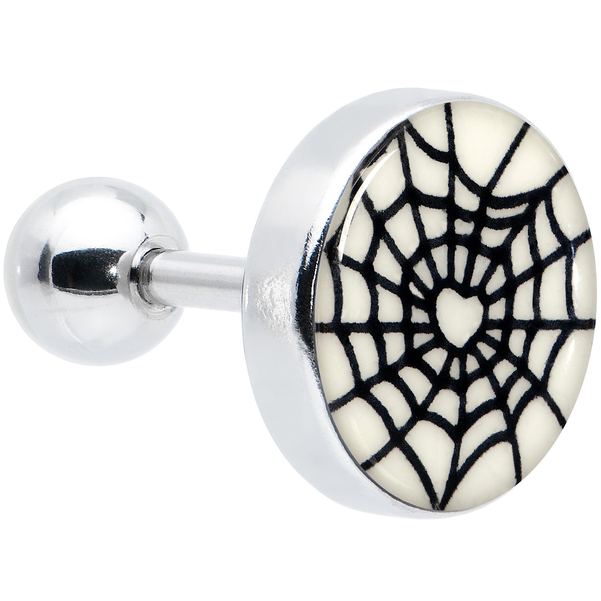 16G 1/4 Glow in the Dark Heart Spider Web Cartilage Tragus Earring