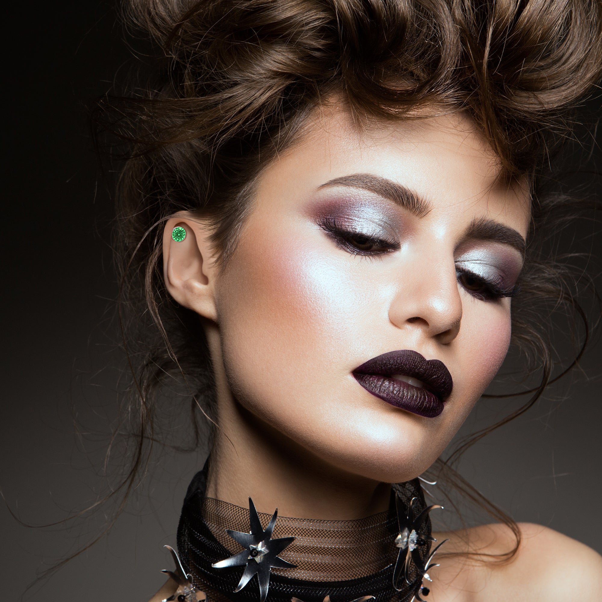 16G 1/4 Glow in the Dark Heart Spider Web Cartilage Tragus Earring