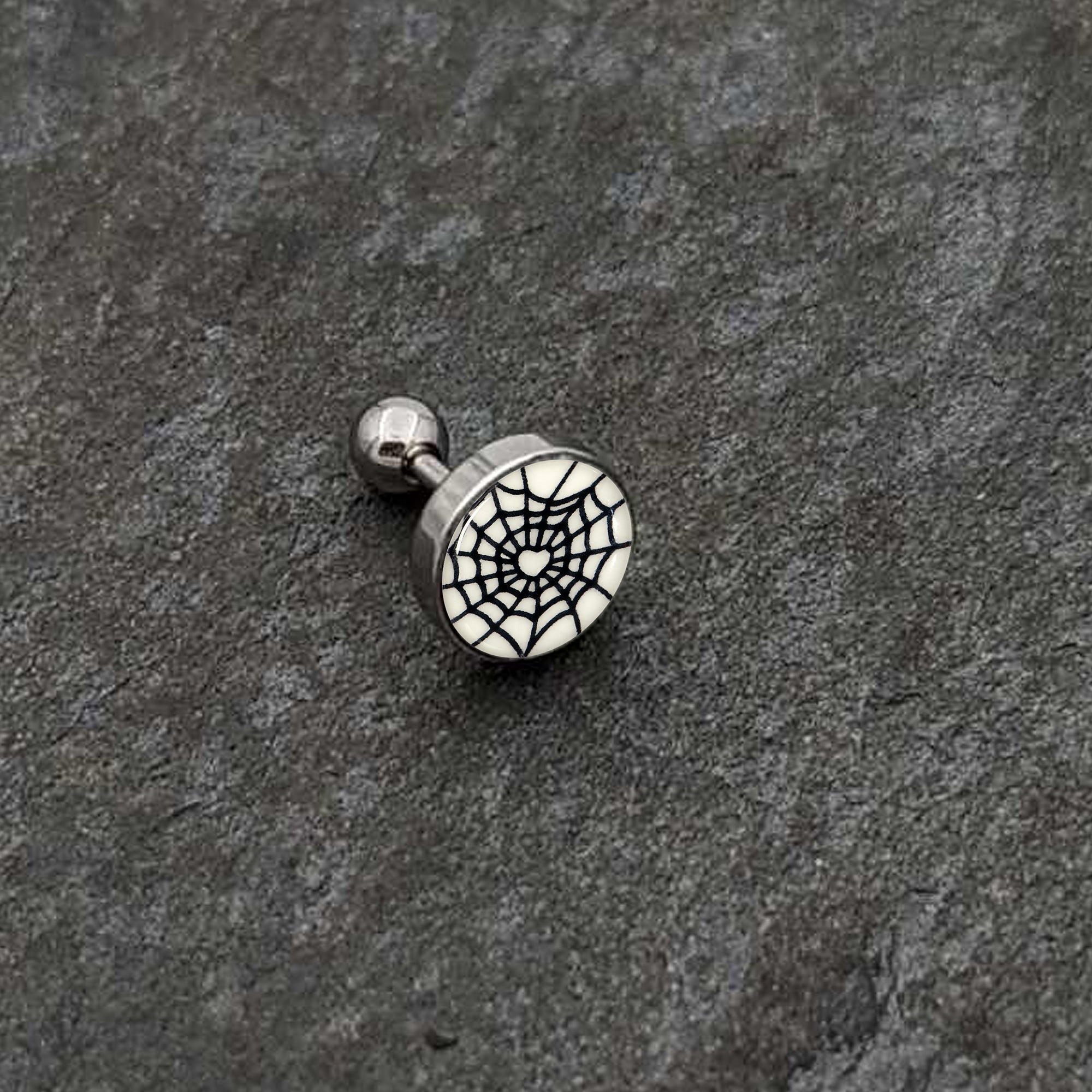 16G 1/4 Glow in the Dark Heart Spider Web Cartilage Tragus Earring