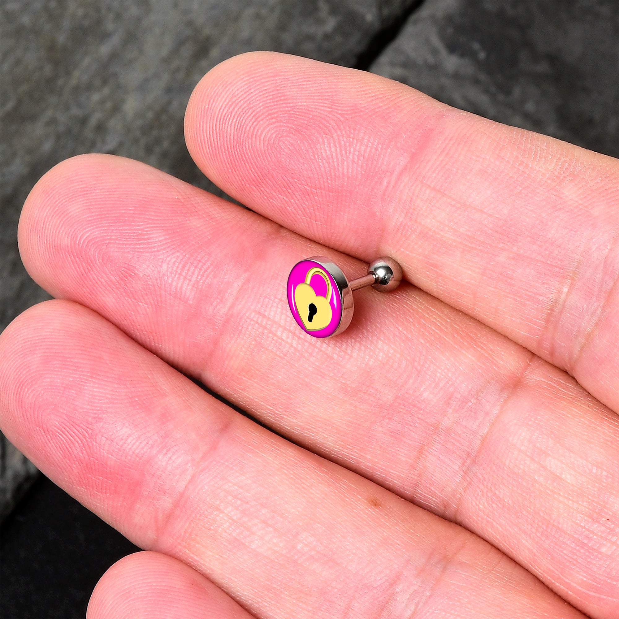 16G 1/4 Heart Lock Cartilage Tragus Earring by Onyx O