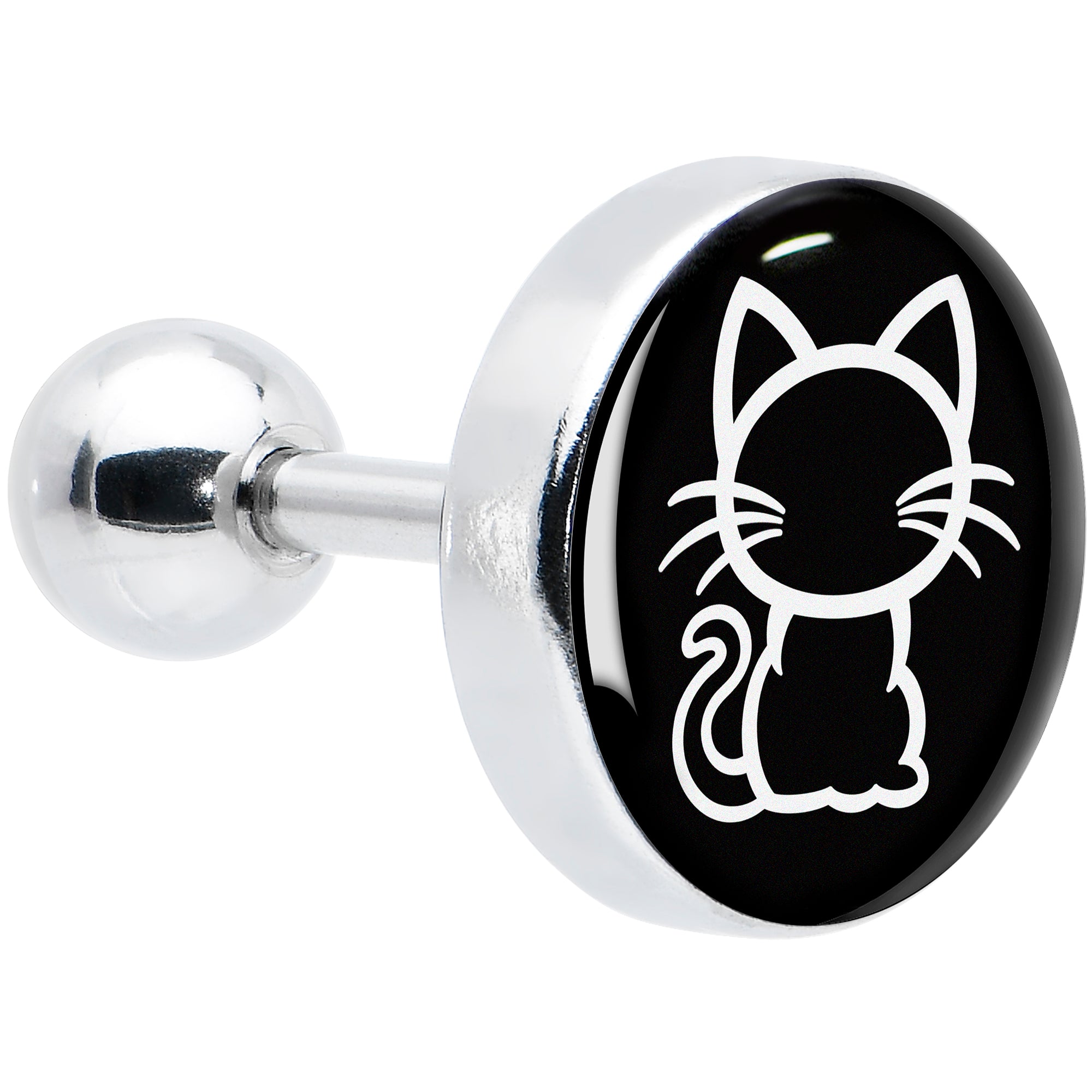 16G 1/4 Black and White Kitty Cat Cartilage Tragus Earring by Onyx O