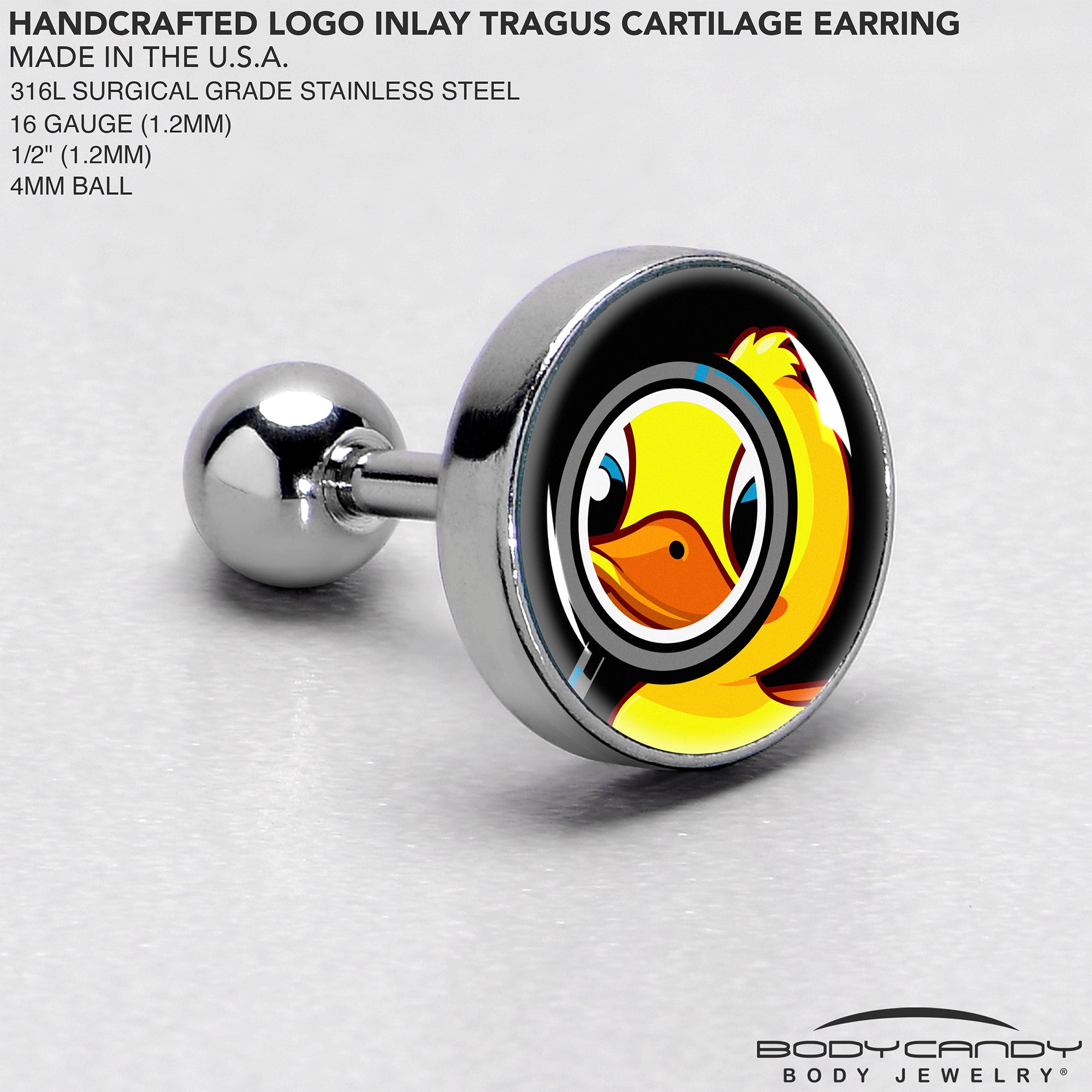 16G 1/4 Magnified Yellow Duck Cartilage Tragus Earring by Onyx O