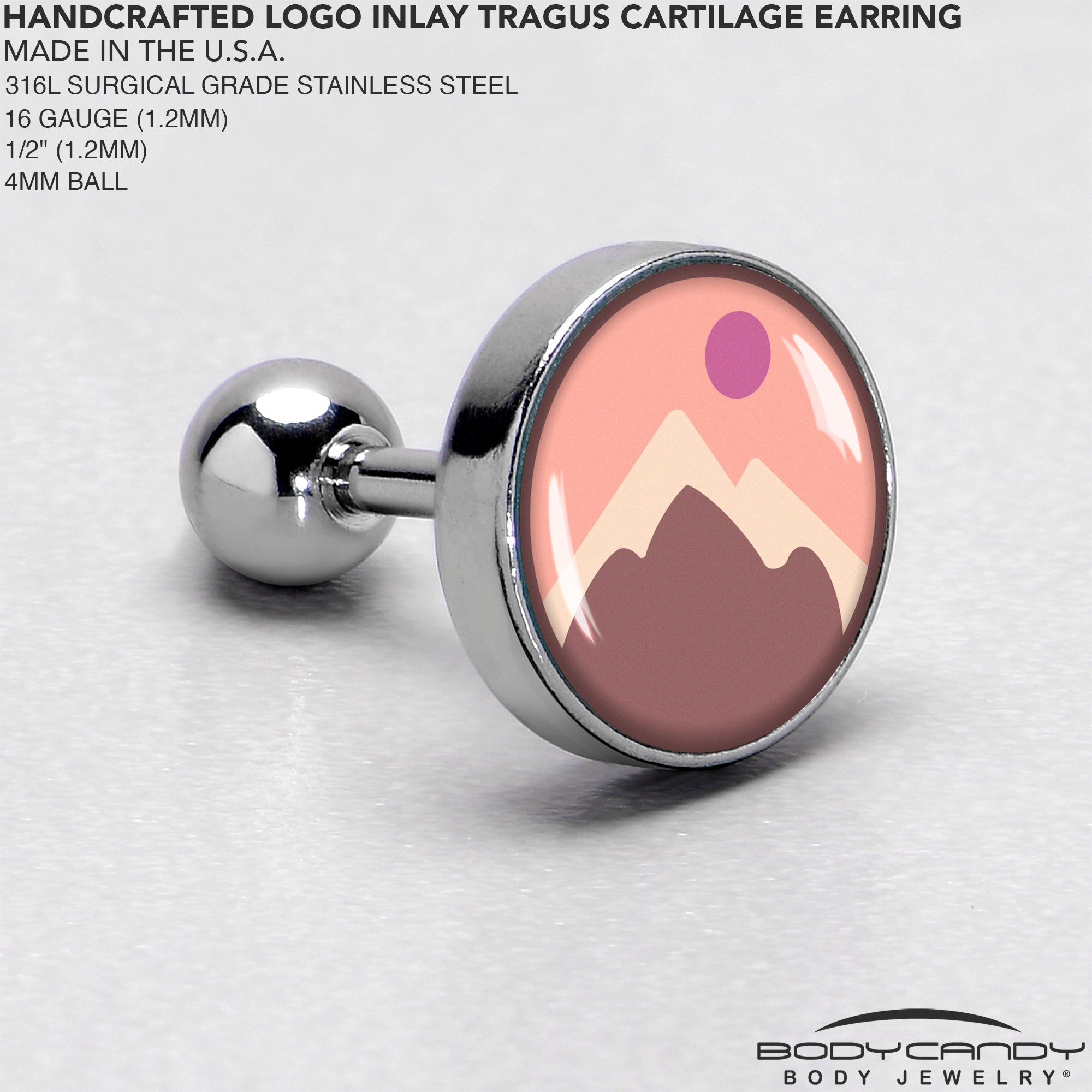16G 1/4 Mountain Sunrise Tragus Cartilage Earring by Onyx O