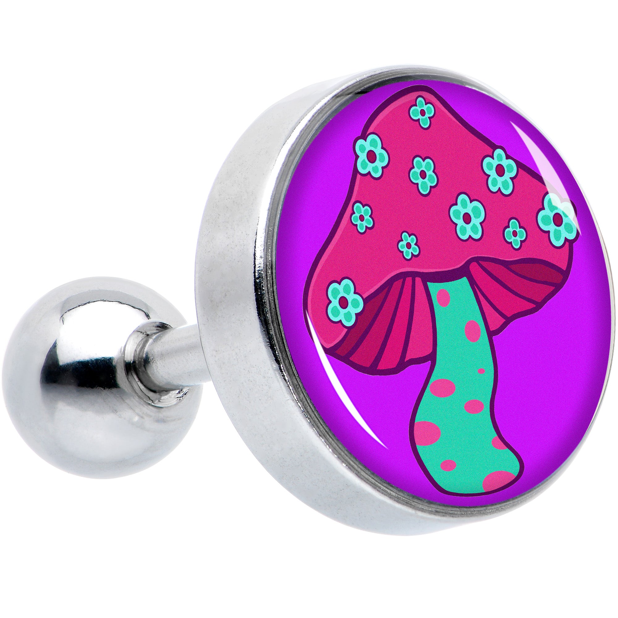 16G 1/4 Funky Floral Mushroom Cartilage Tragus Earring by Onyx O