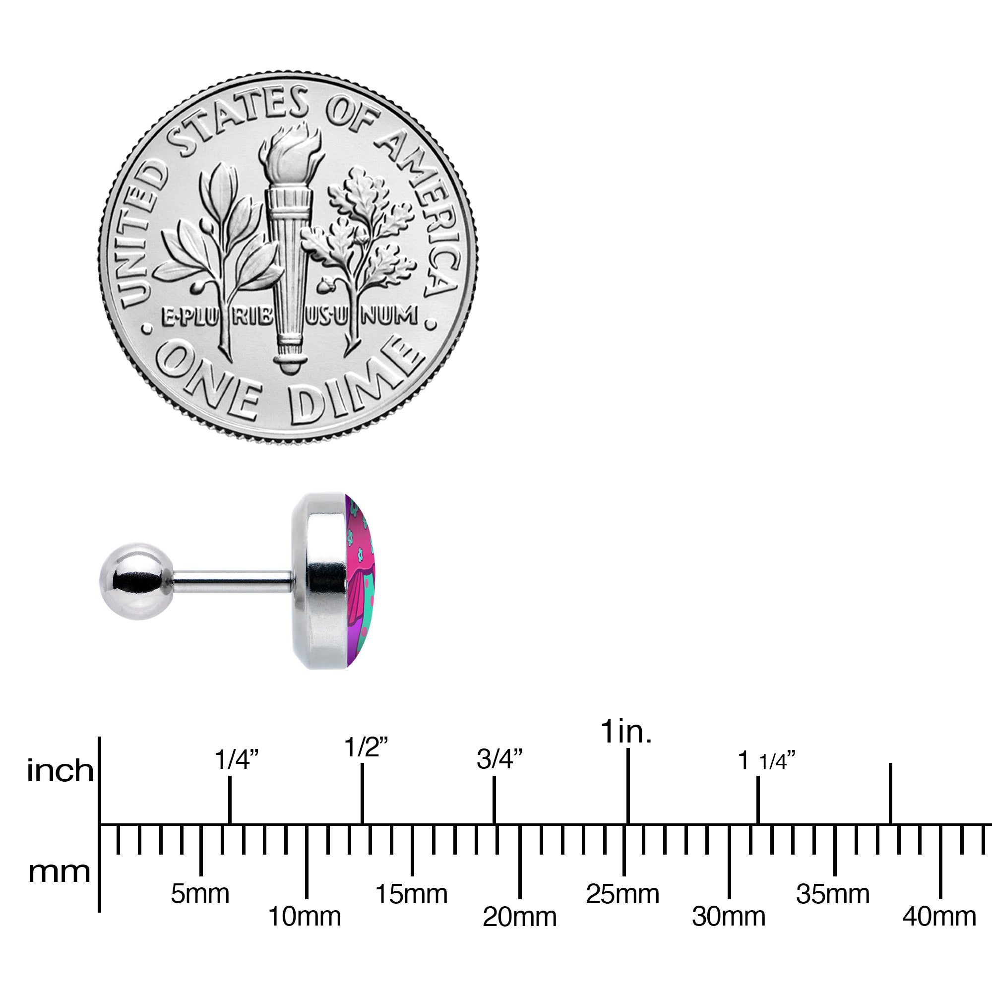 16G 1/4 Funky Floral Mushroom Cartilage Tragus Earring by Onyx O