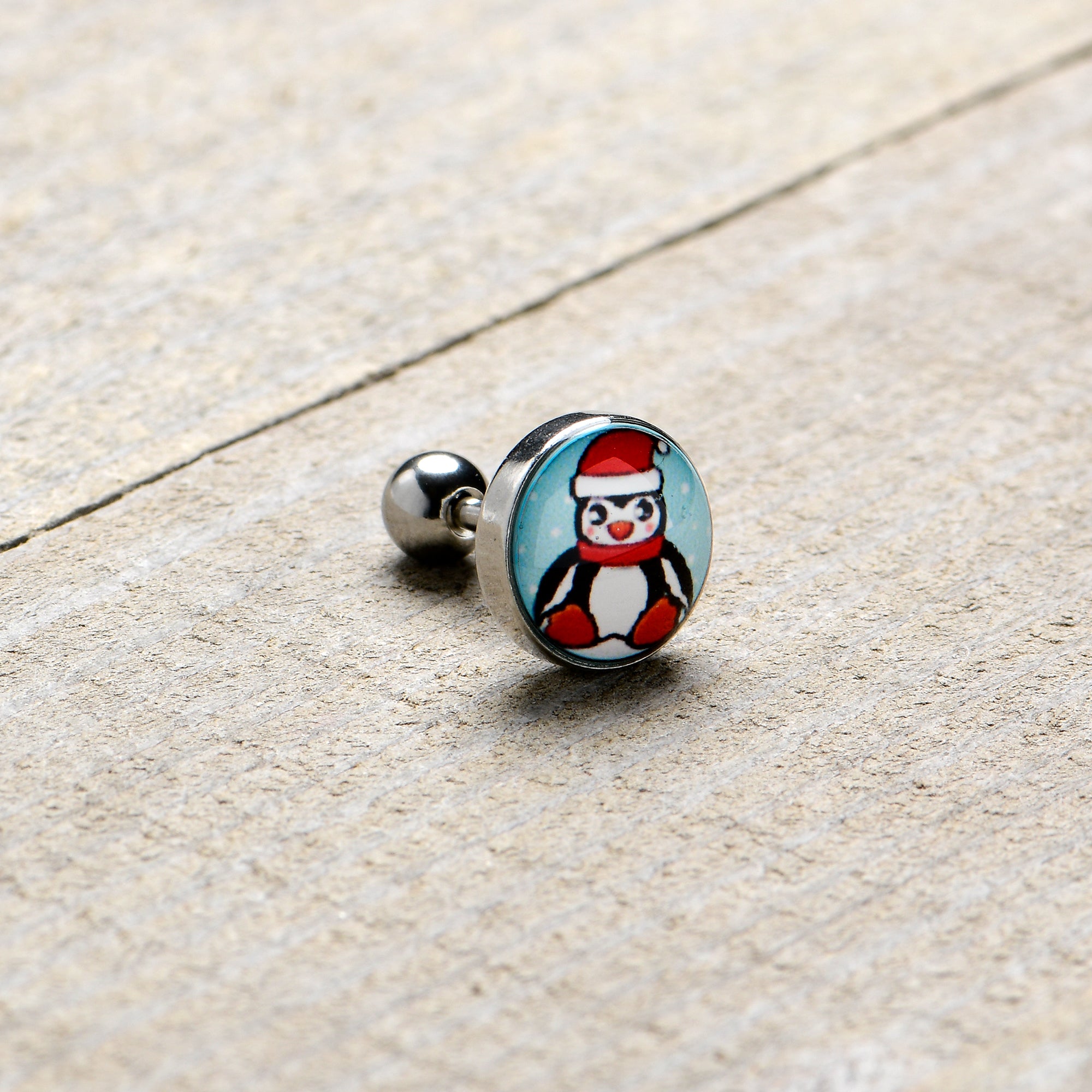 16G 1/4 Snowfall Holiday Penguin Tragus Cartilage Earring by Onyx O