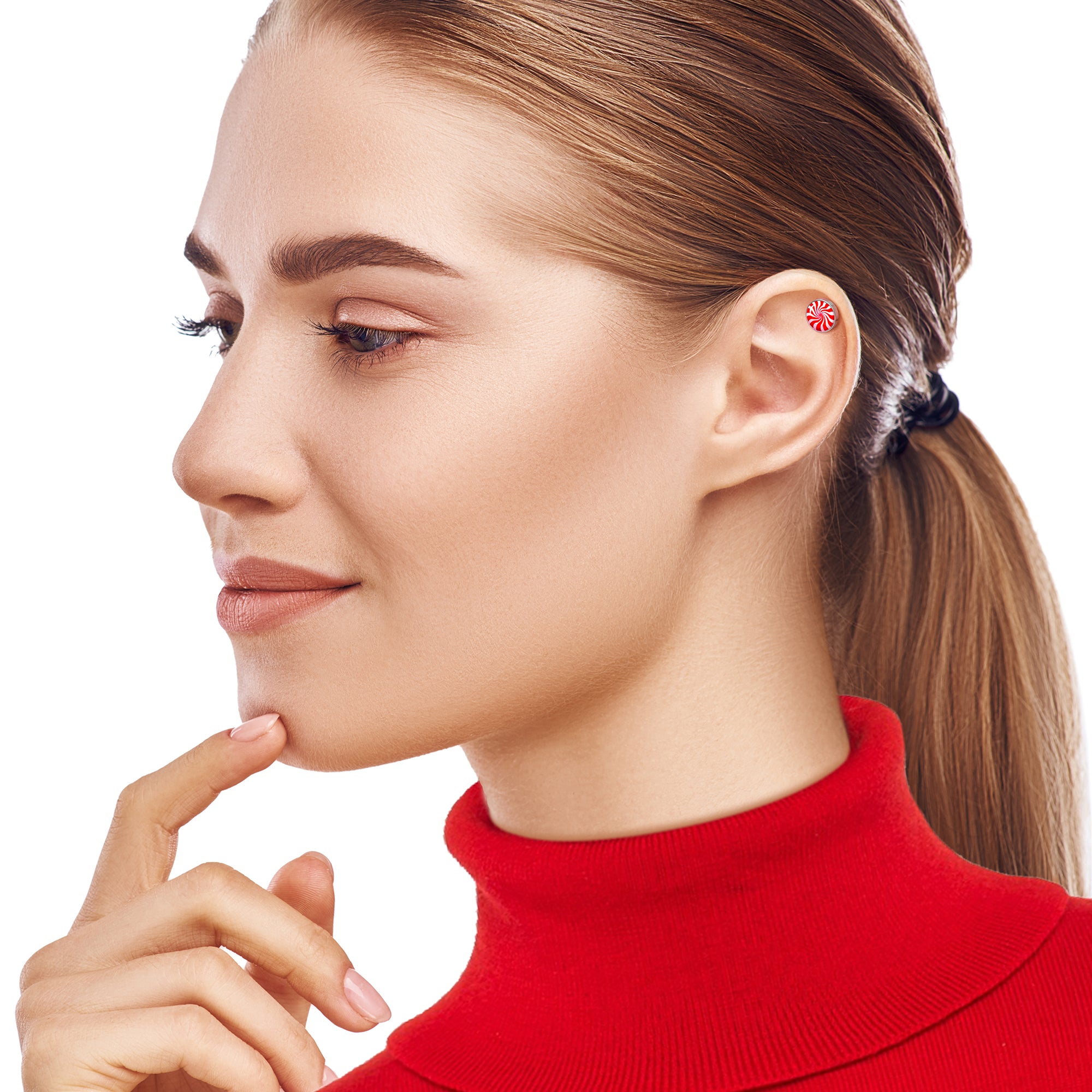 16G 1/4 Holiday Peppermint Candy Tragus Cartilage Earring