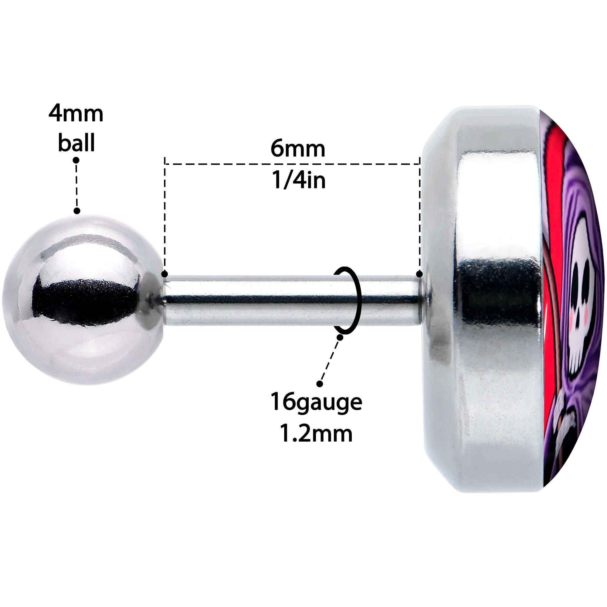 16G 1/4 Grim Reaper Cartilage Tragus Earring by Onyx O