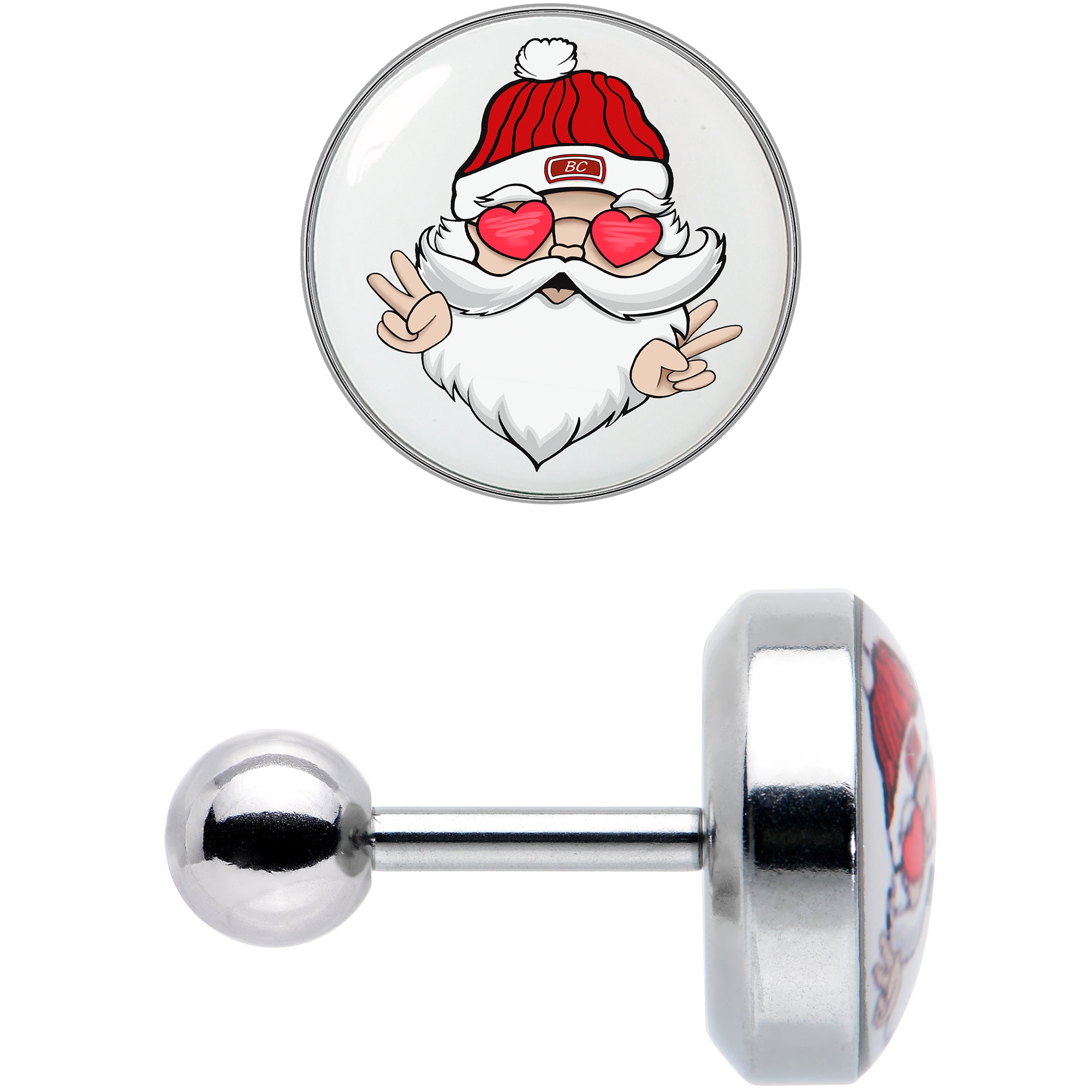 16G 1/4 Christmas Peace Love Santa Tragus Cartilage Earring by Onyx O